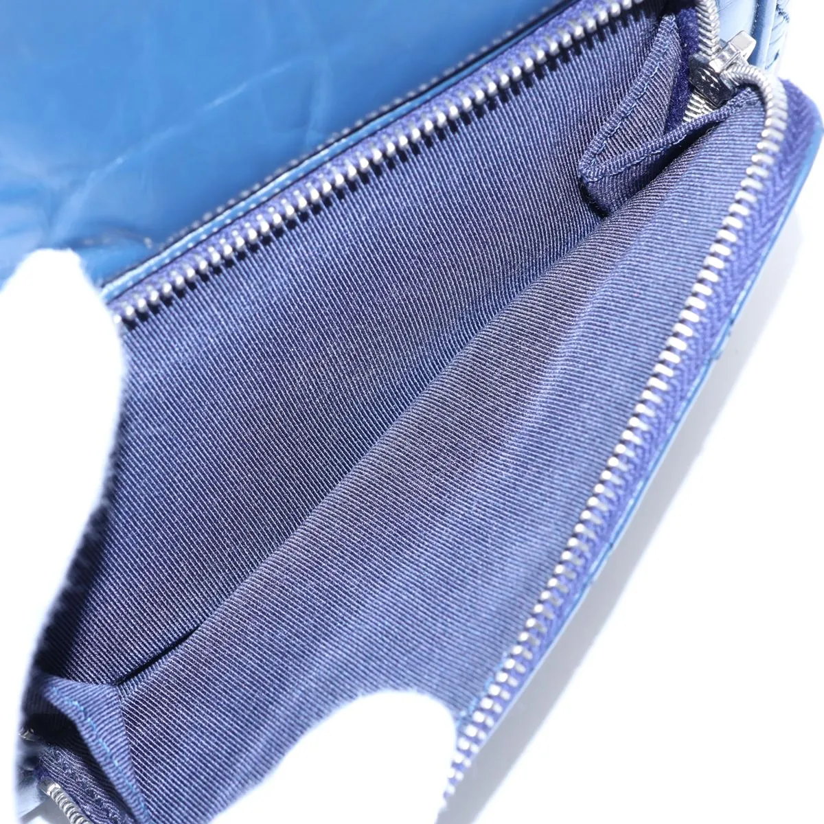 Drawstring Vintage Calf Chain Shoulder Bag, Blue, Silver Hardware, 25816719, Serial Number — view 8