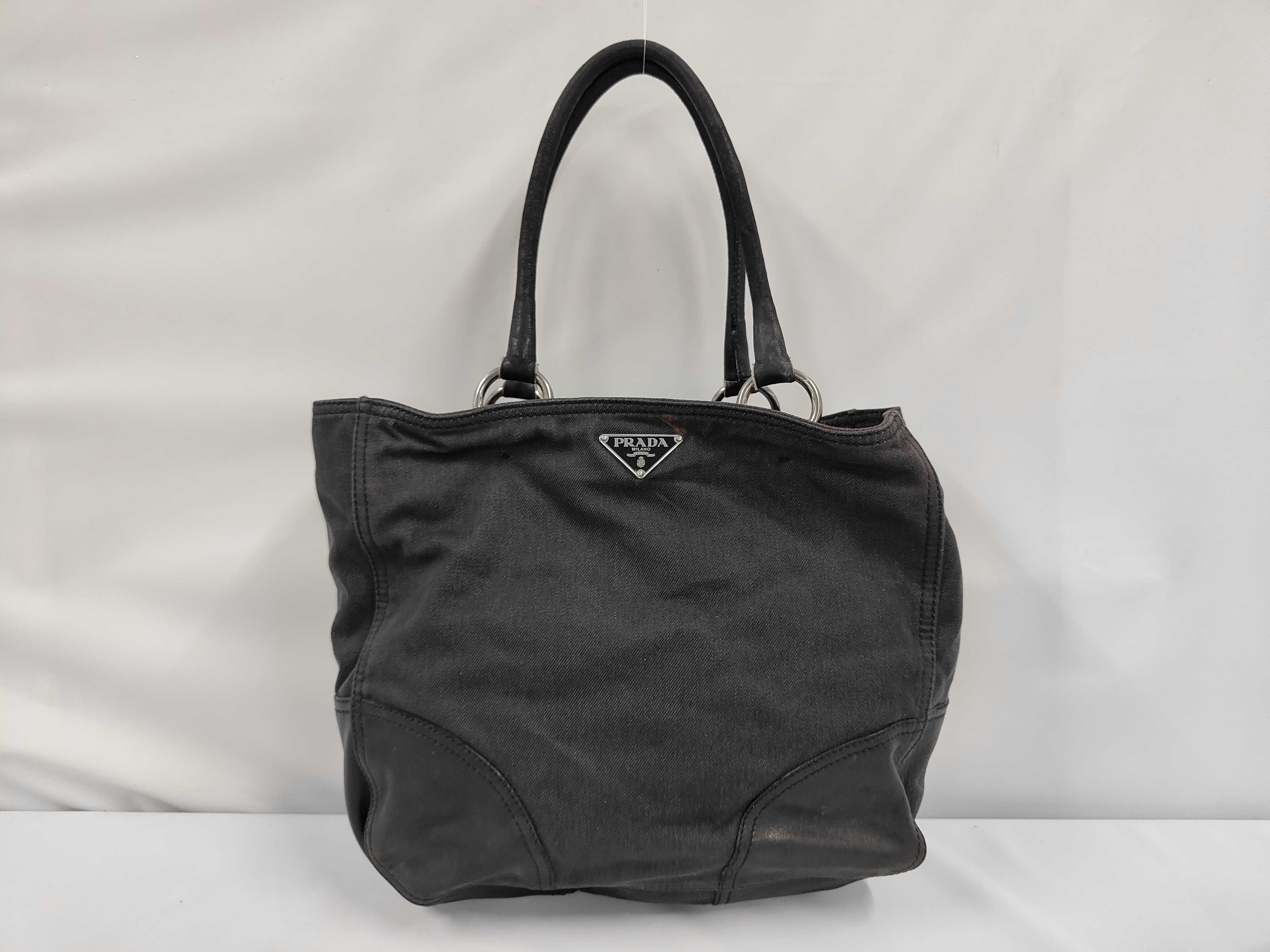 Triangle Plate Denim Leather Tote Bag, Made in Italy, Handbag