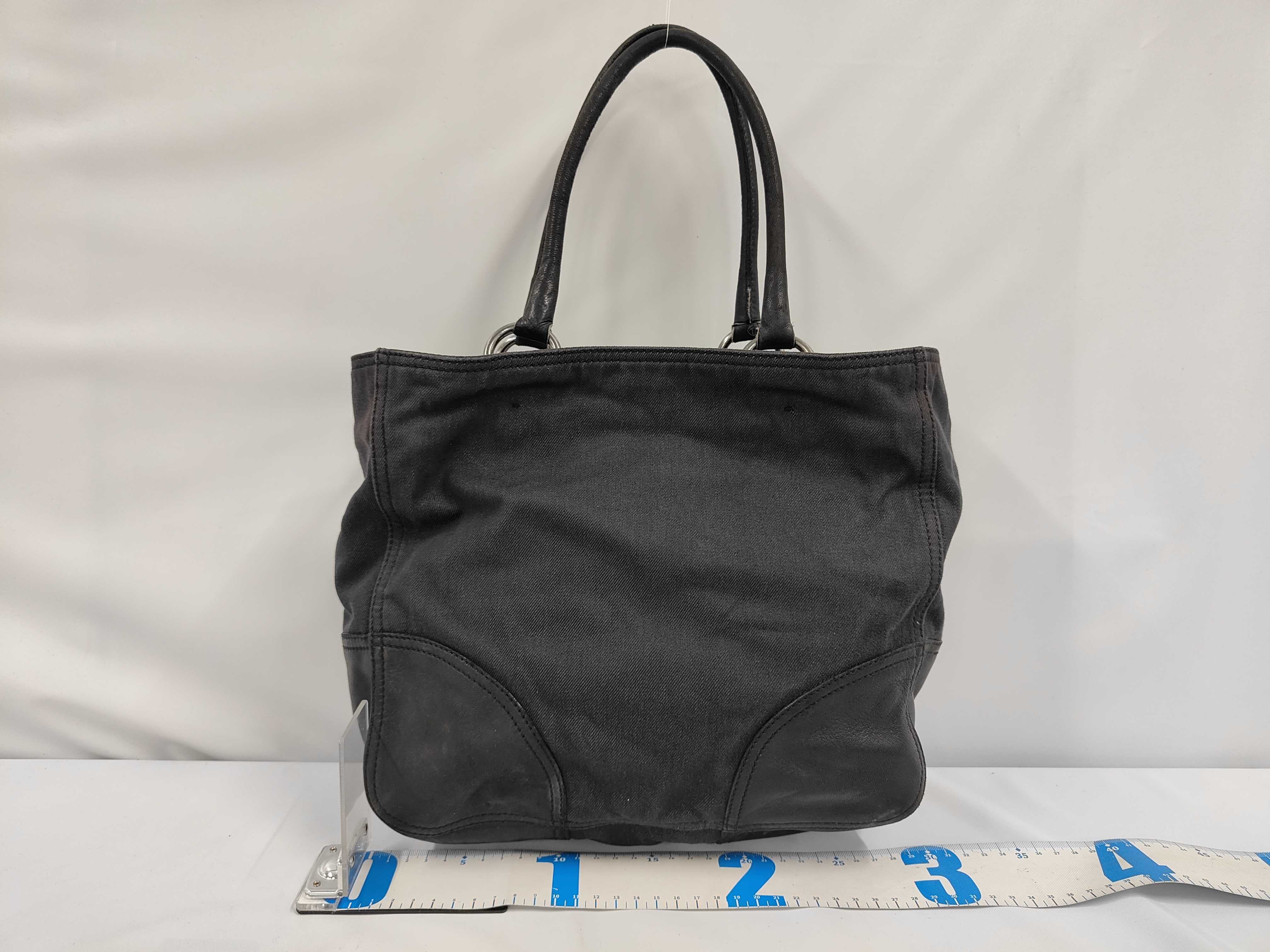 Triangle Plate Denim Leather Tote Bag, Made in Italy, Handbag — view 2