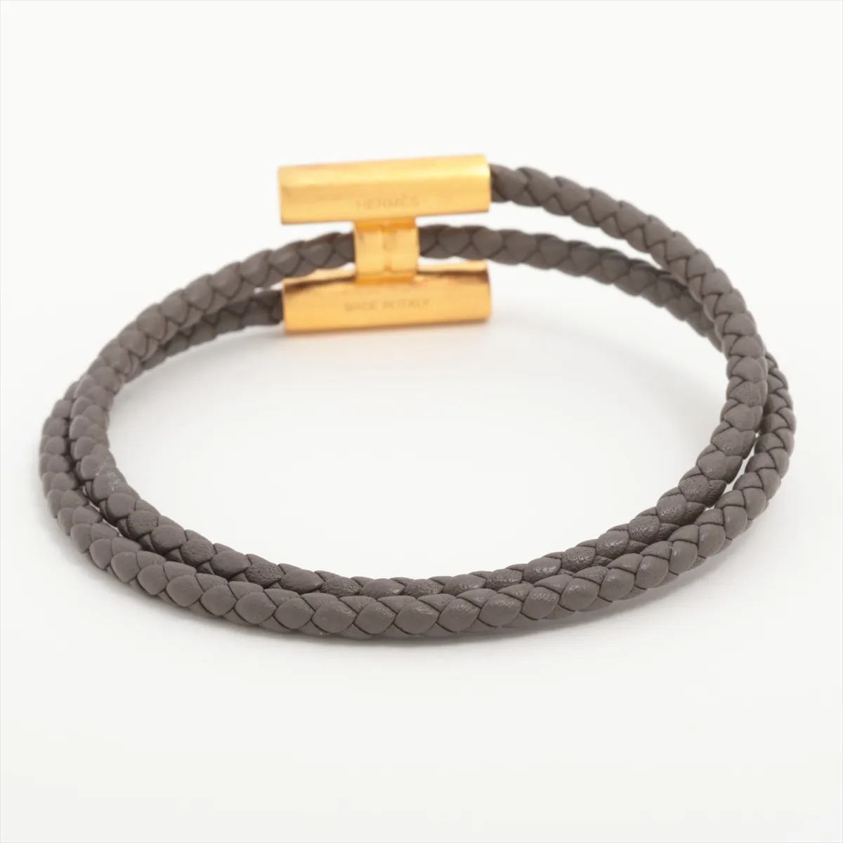 Tourni Tresse LO0223 bracelet, GP x leather, gray x gold. Shows — view 2