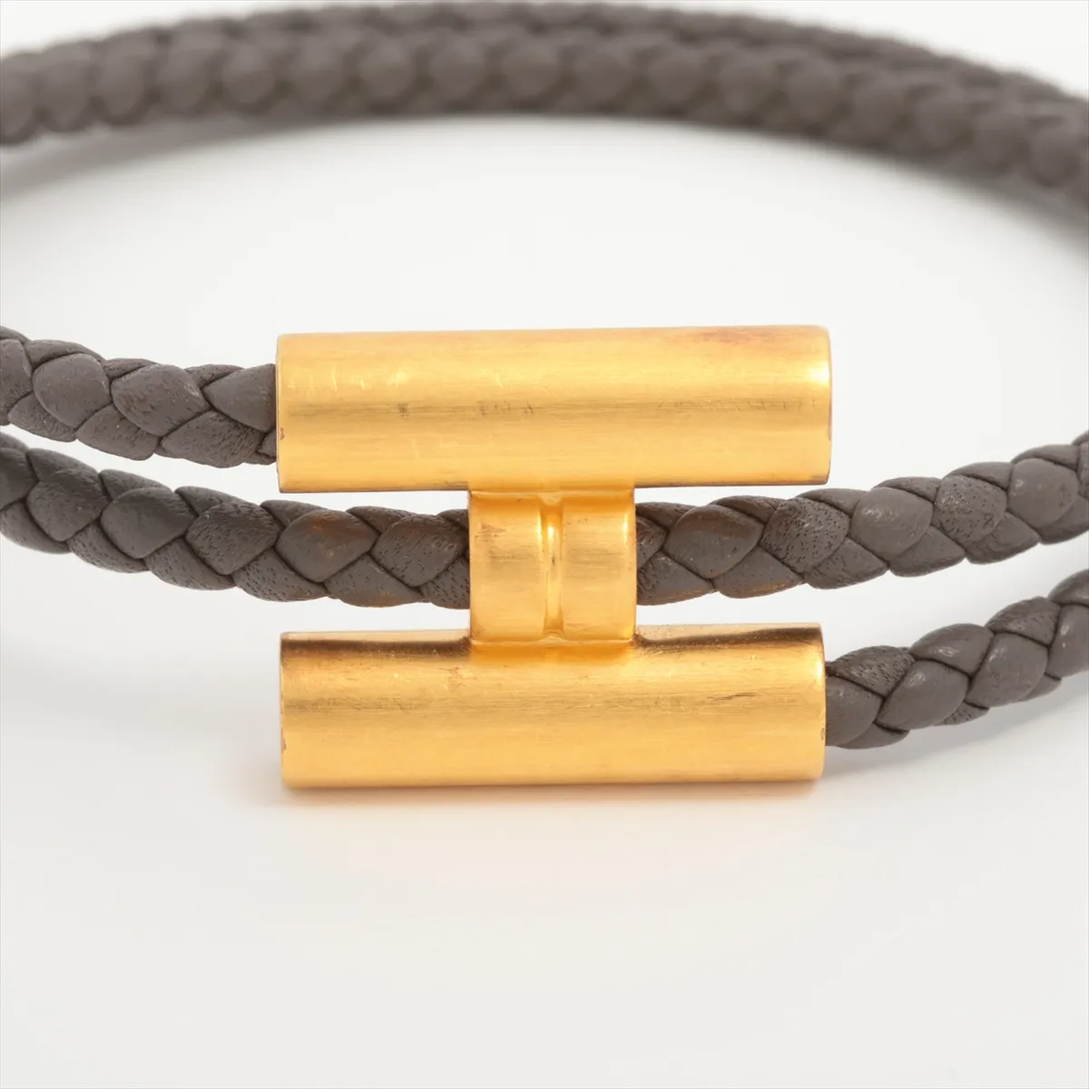Tourni Tresse LO0223 bracelet, GP x leather, gray x gold. Shows — view 3