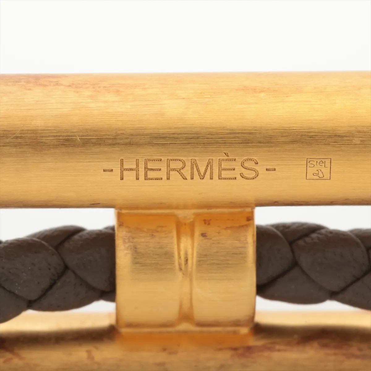 Tourni Tresse LO0223 bracelet, GP x leather, gray x gold. Shows — view 6