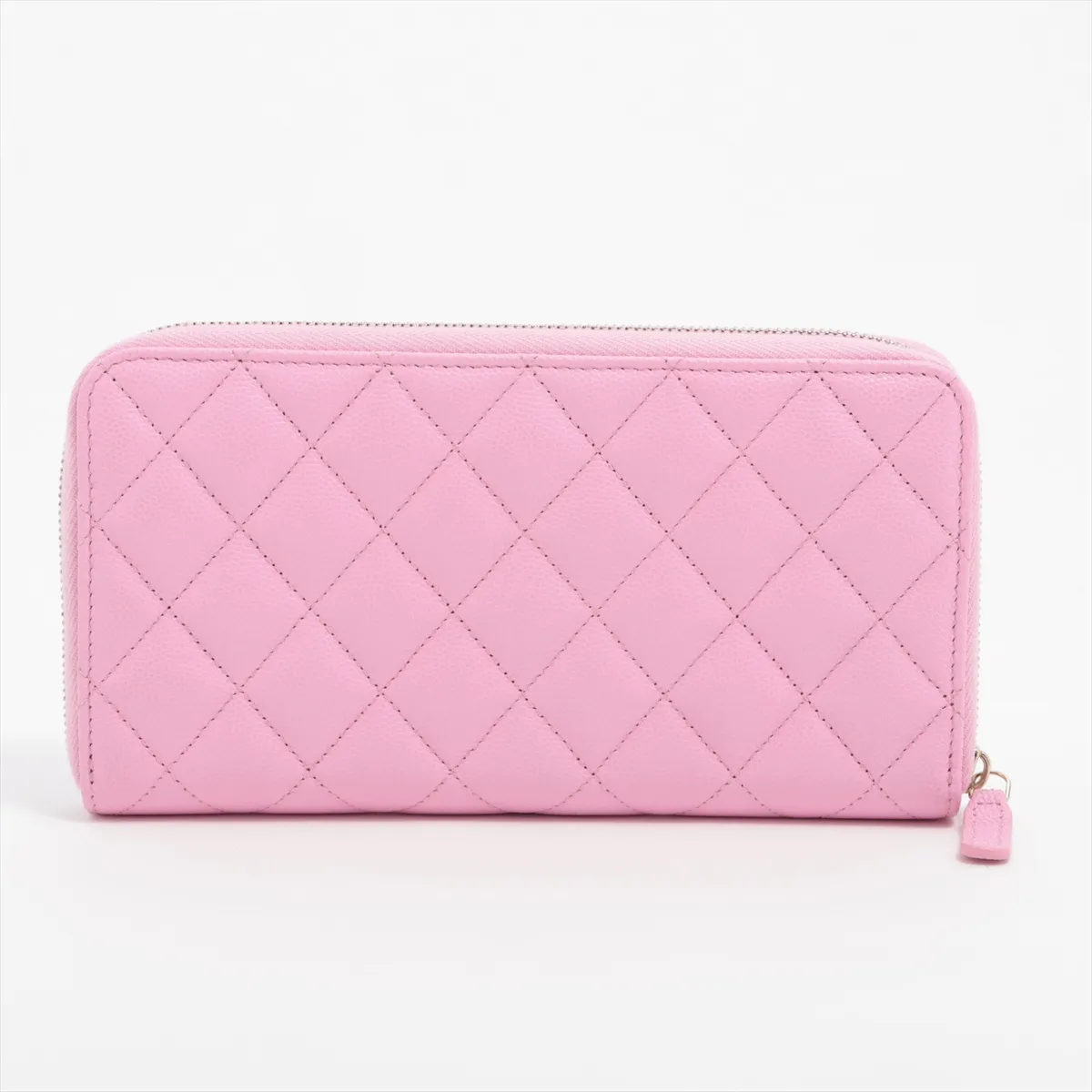 Matelassé Caviar Skin Round Zip Wallet, Pink with Gold Hardware, N697342E — view 2