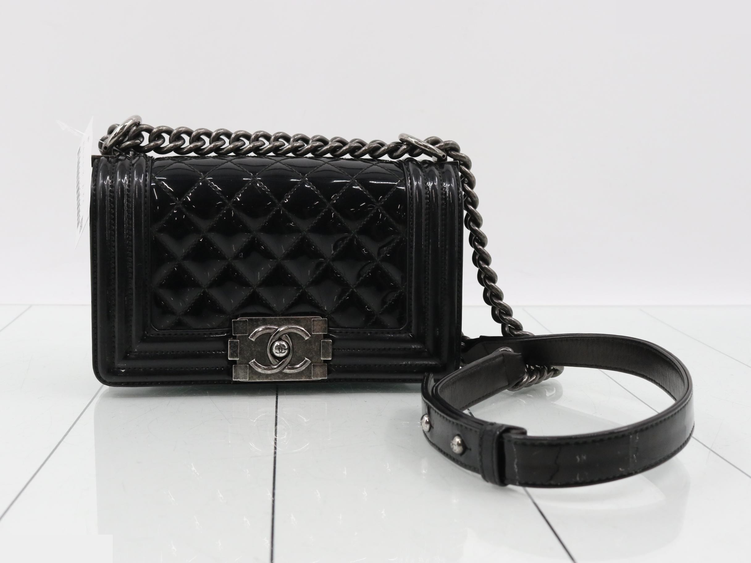 Boy Chanel Enamel Chain Shoulder Bag, Black