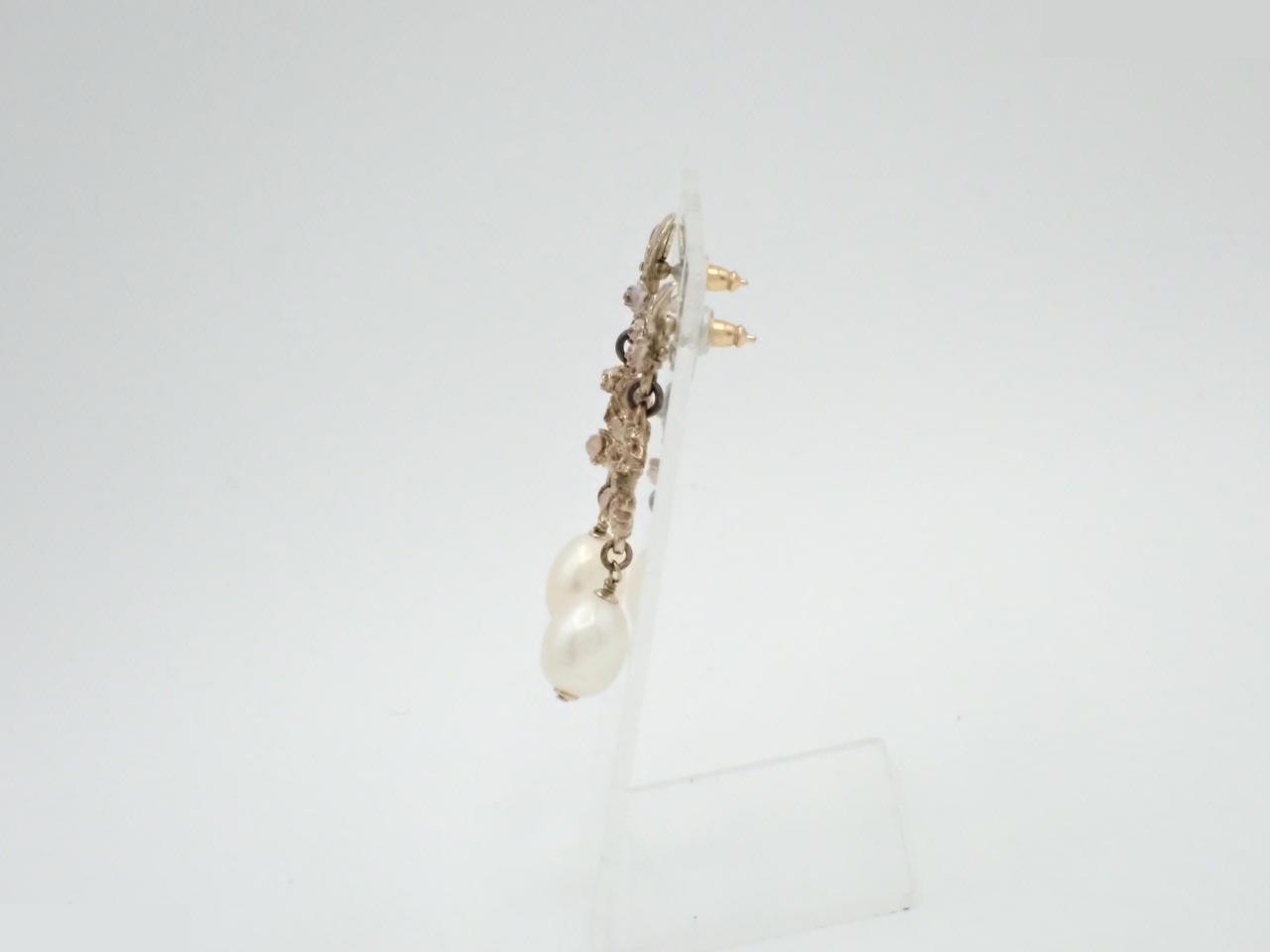 Earrings, Coco Mark, Flower, Pearl, Gold — view 3