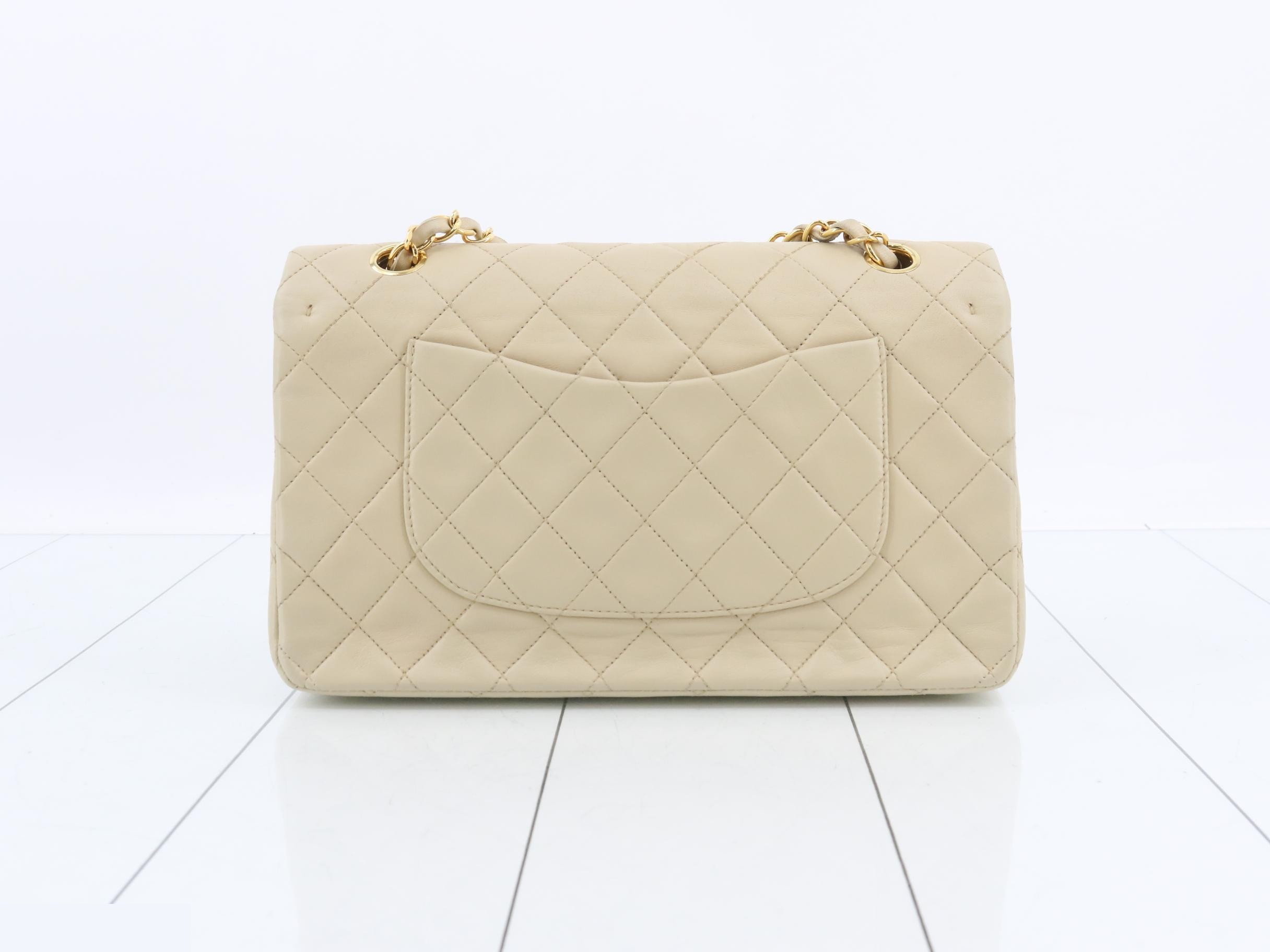 Matelassé 25 Lambskin Double Flap Double Chain Bag, Beige, Gold Hardware — view 2