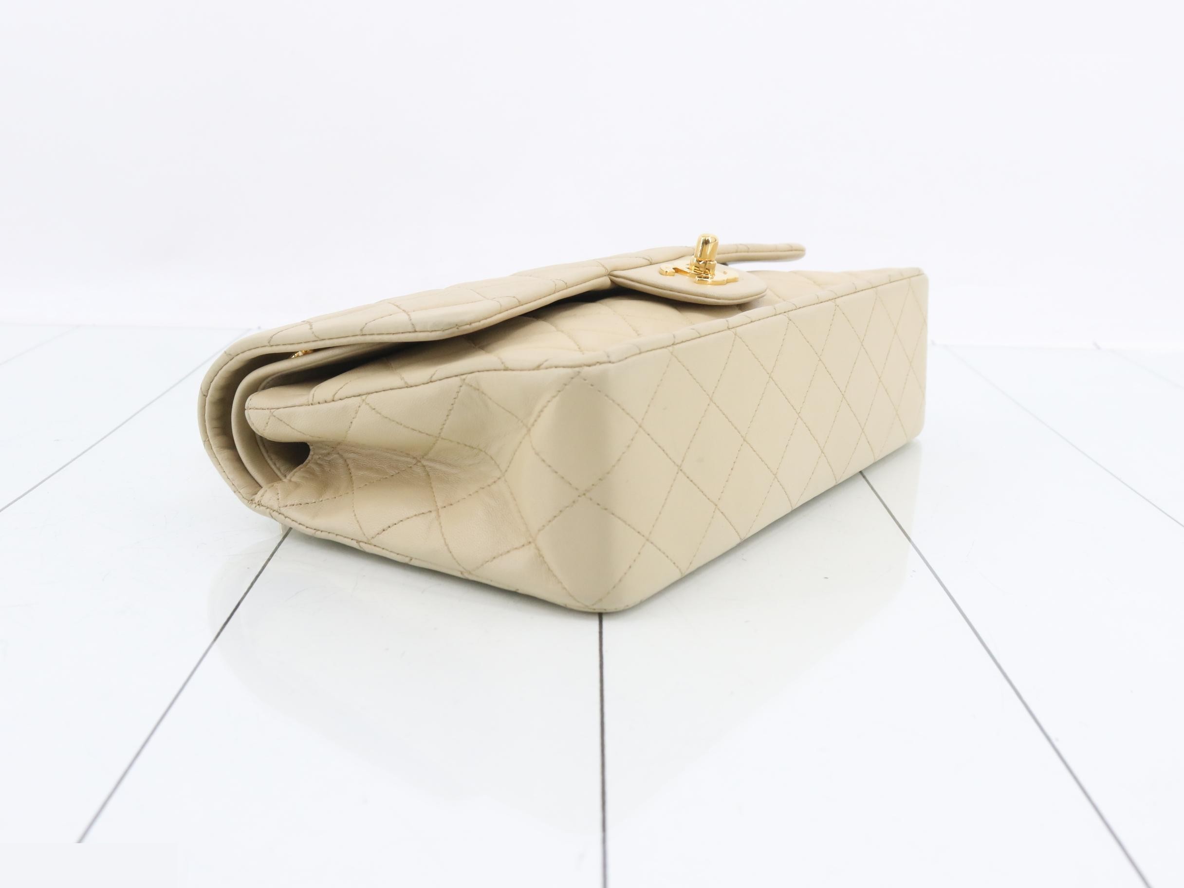 Matelassé 25 Lambskin Double Flap Double Chain Bag, Beige, Gold Hardware — view 5