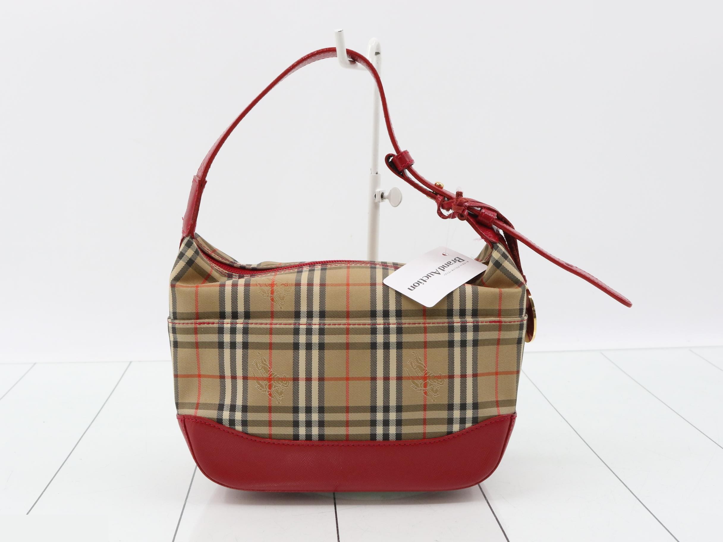 Nova Check Handbag Accessory Pouch Horse Logo Brown x Red — view 2