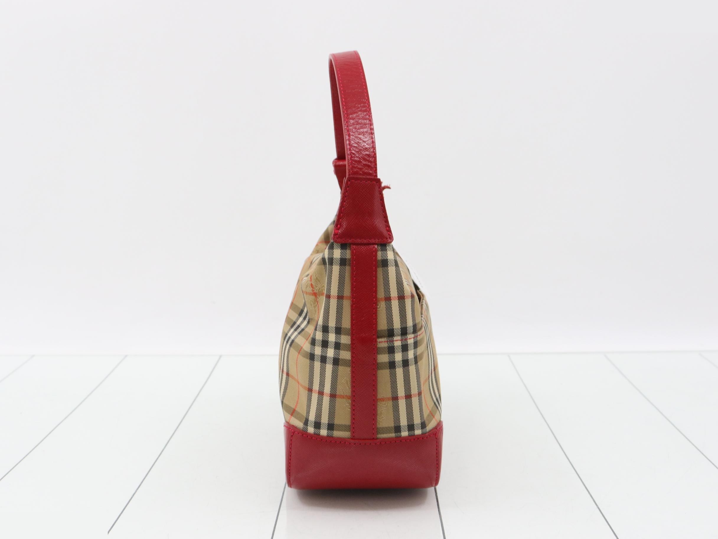 Nova Check Handbag Accessory Pouch Horse Logo Brown x Red — view 3