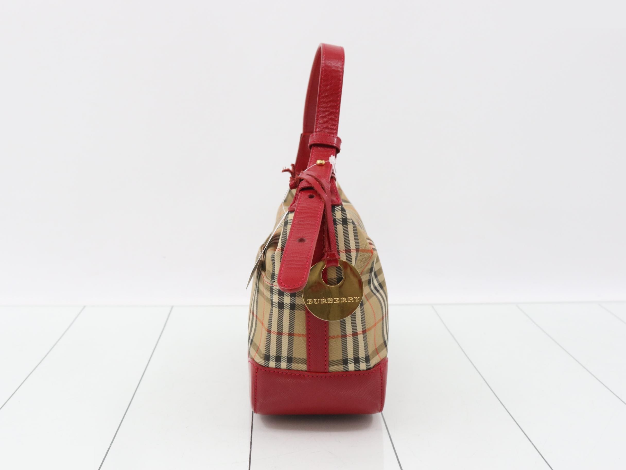Nova Check Handbag Accessory Pouch Horse Logo Brown x Red — view 4