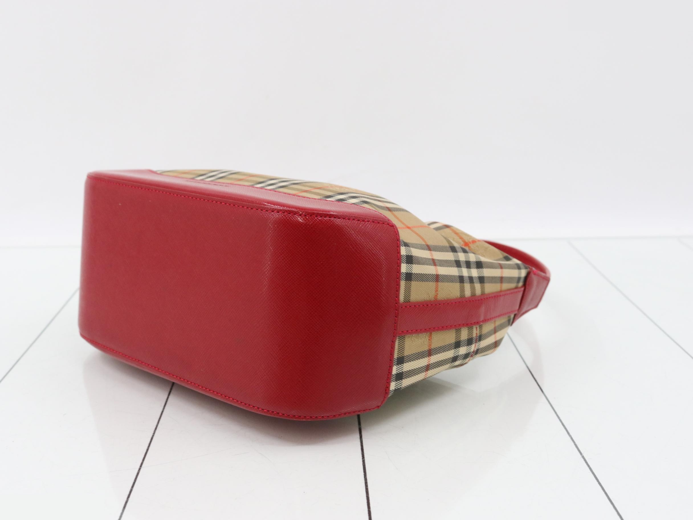 Nova Check Handbag Accessory Pouch Horse Logo Brown x Red — view 6