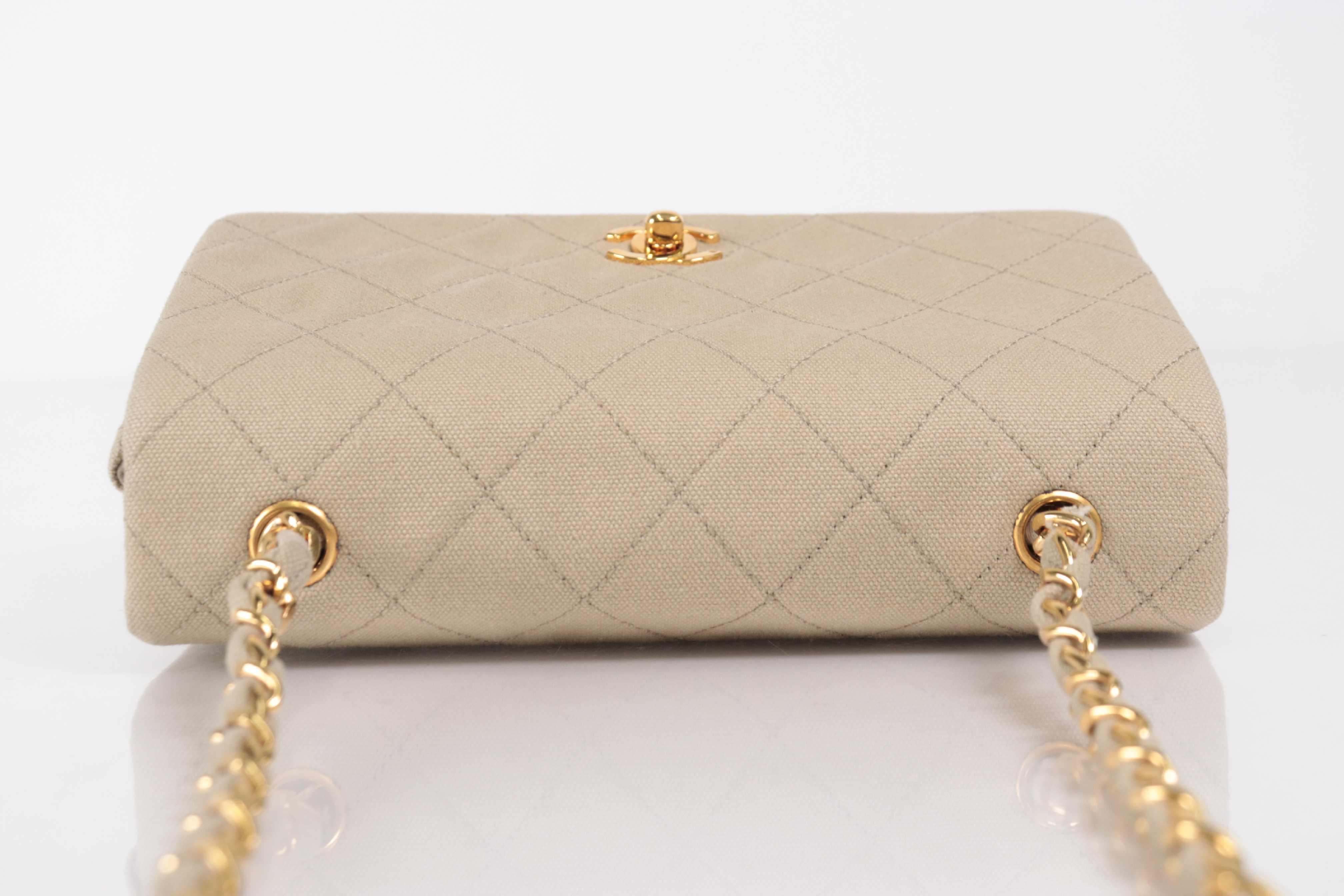 Full Flap Canvas Mini Chain Shoulder Bag, Beige, Series 1 Shoulder Bag — view 5