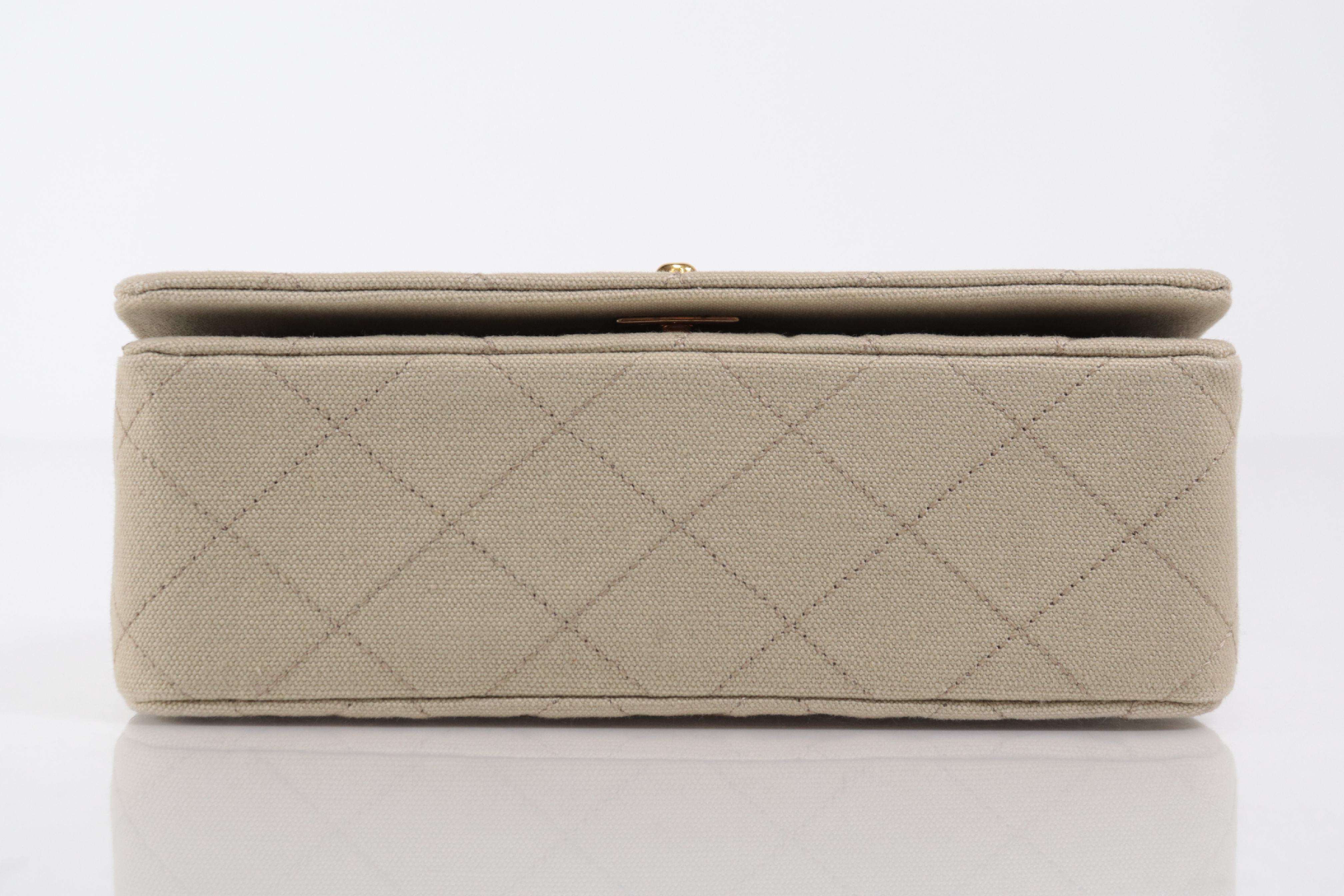 Full Flap Canvas Mini Chain Shoulder Bag, Beige, Series 1 Shoulder Bag — view 6