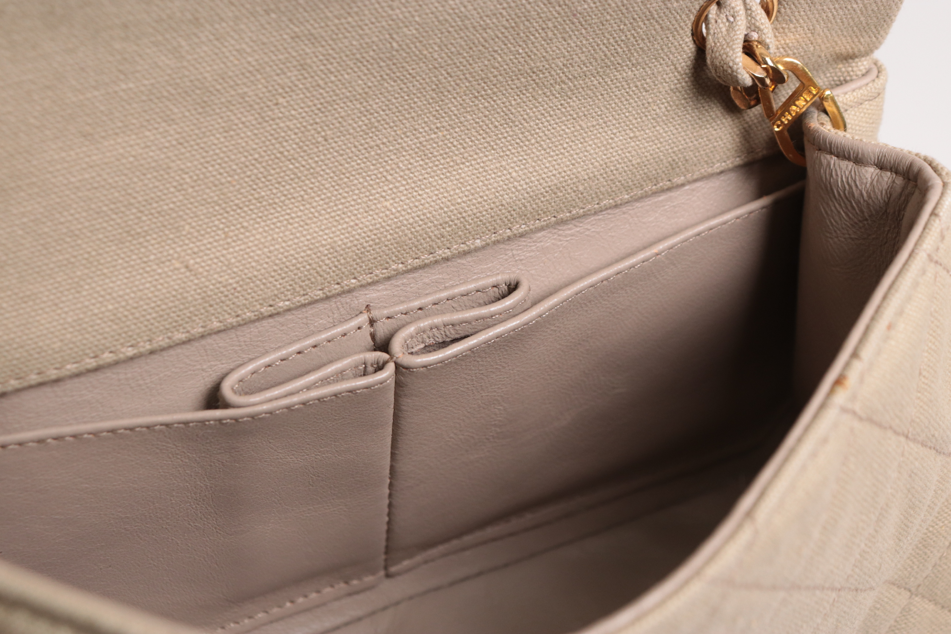 Full Flap Canvas Mini Chain Shoulder Bag, Beige, Series 1 Shoulder Bag — view 8