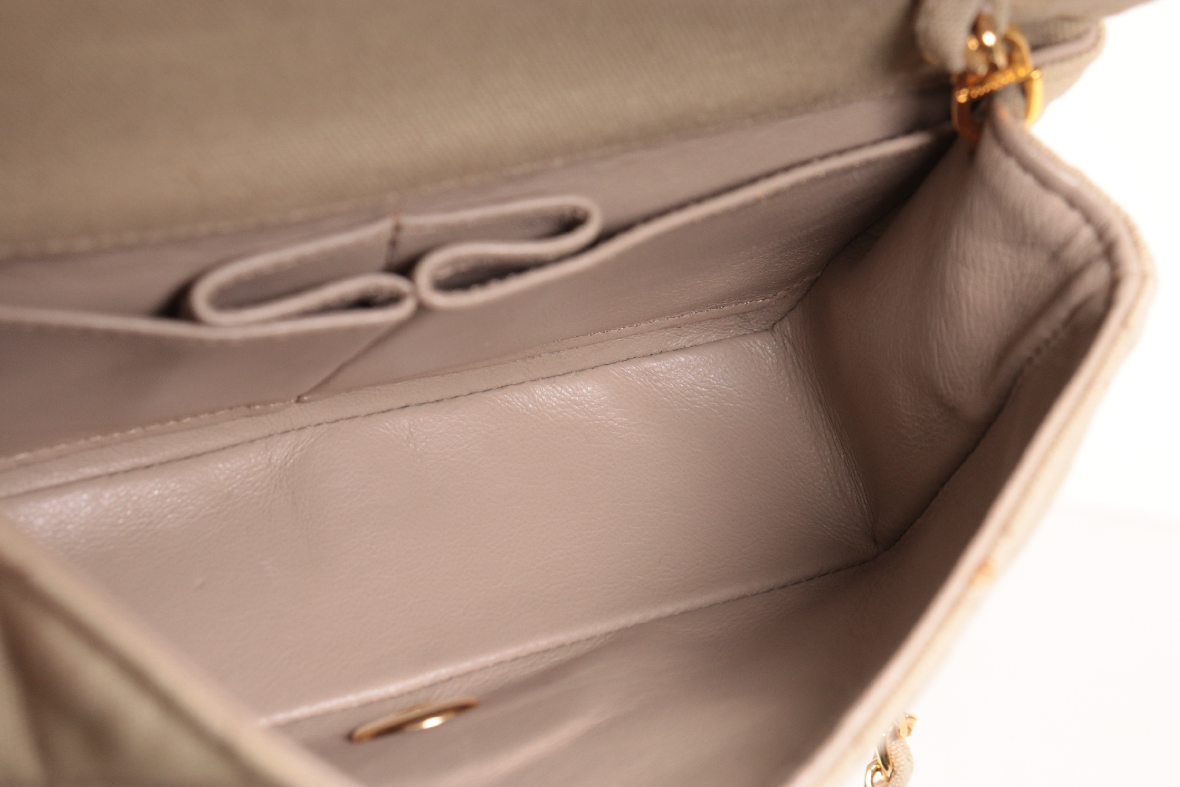 Full Flap Canvas Mini Chain Shoulder Bag, Beige, Series 1 Shoulder Bag — view 9