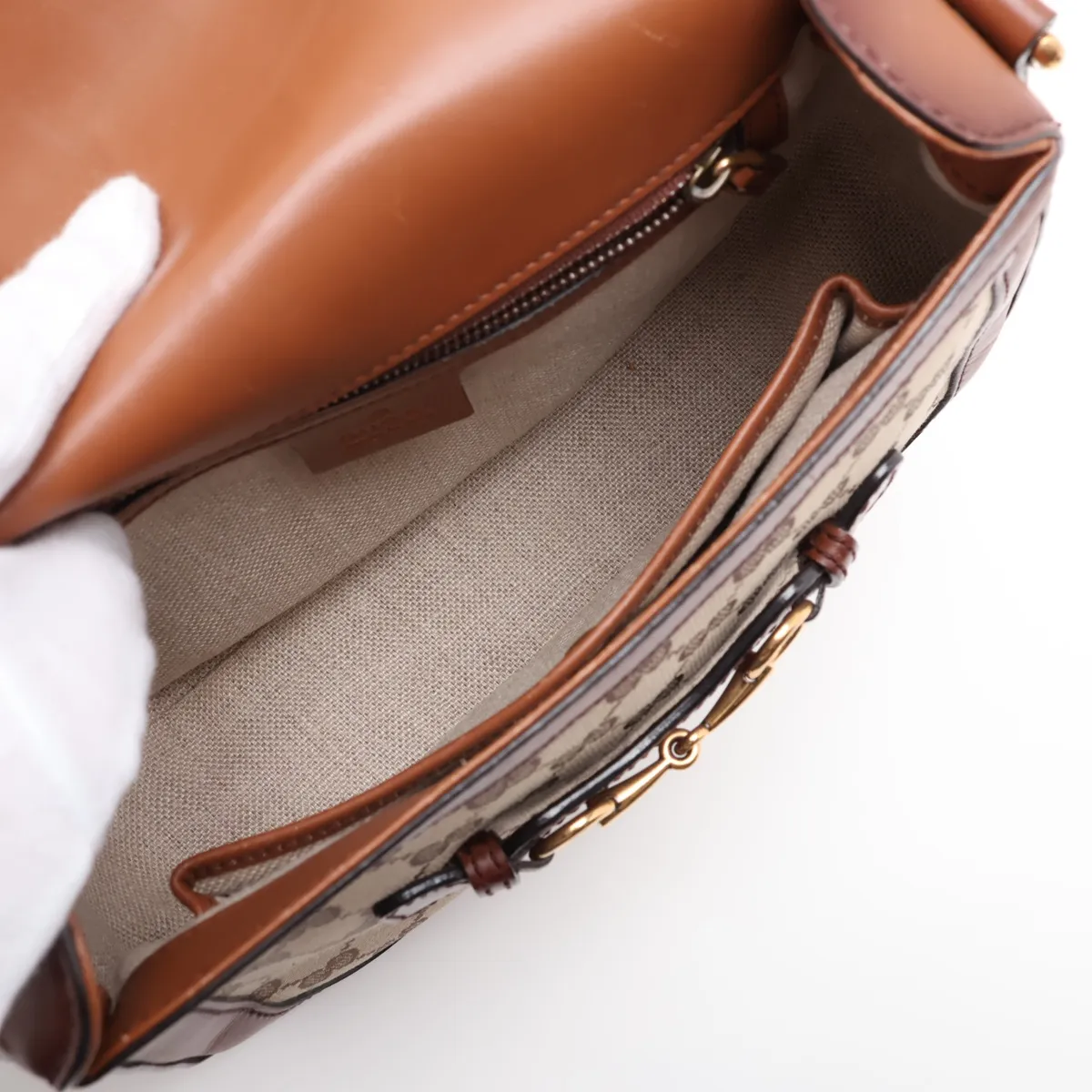 GG Canvas Shoulder Bag, Canvas x Leather, Beige x Brown, 383848 — view 6