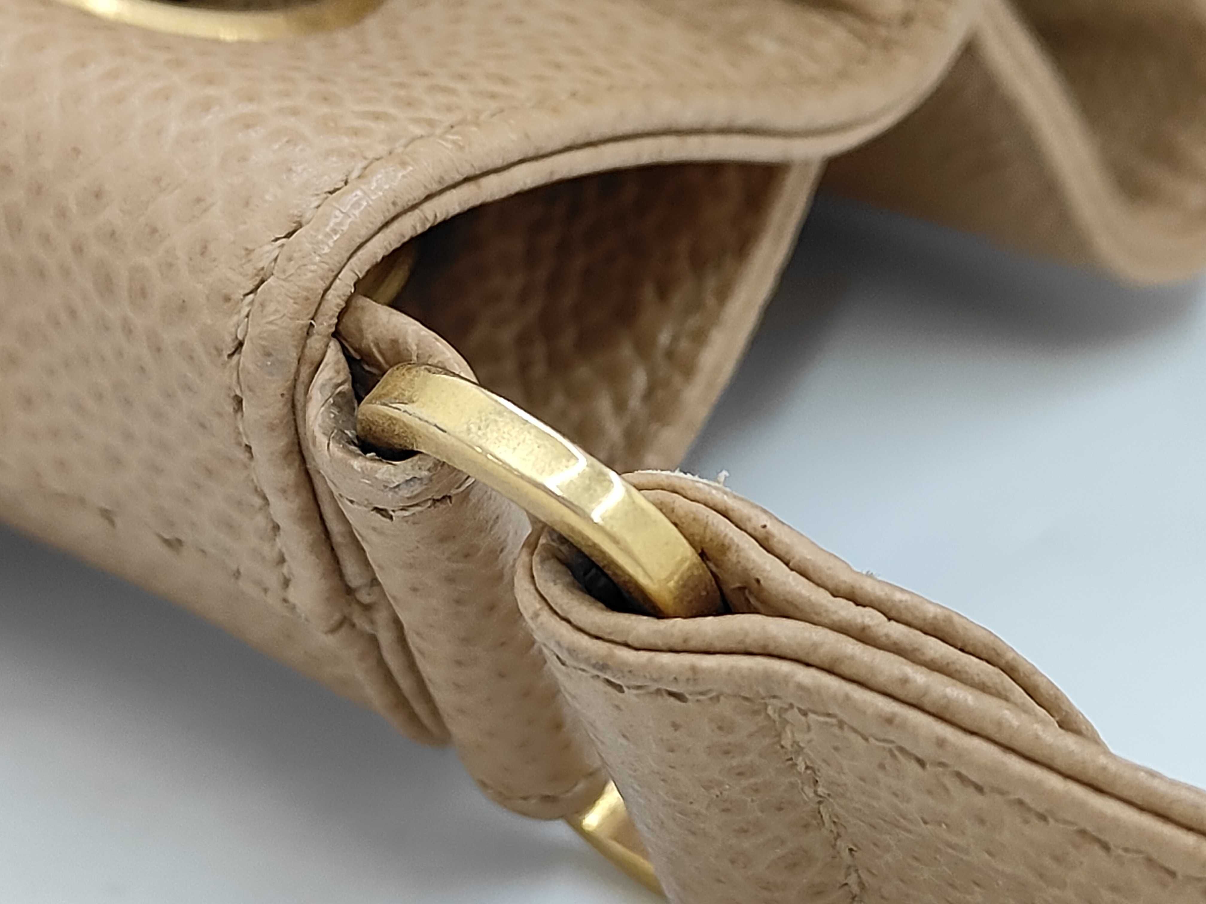 Caviar Skin Turnlock Drawstring Shoulder Bag, Beige — view 6