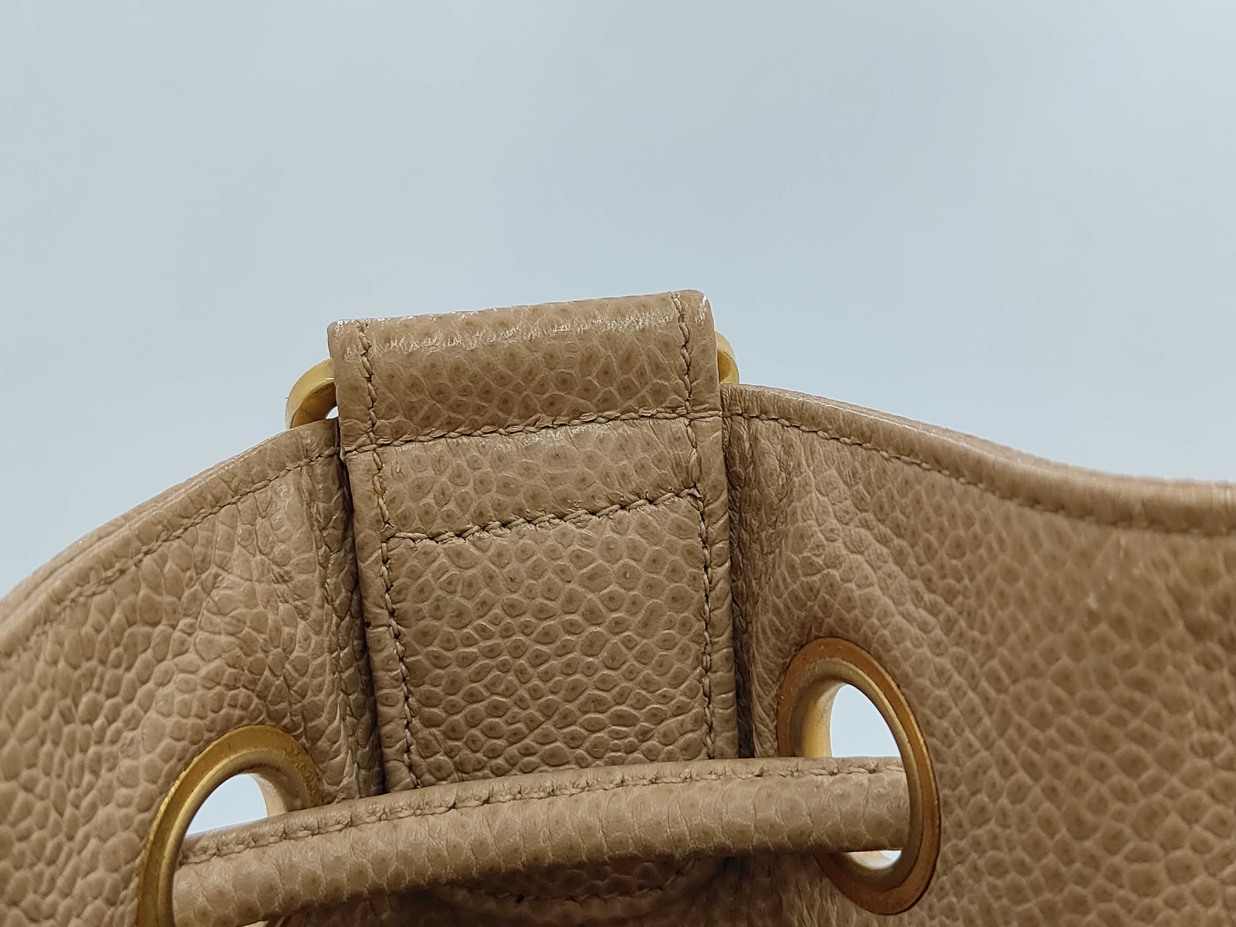 Caviar Skin Turnlock Drawstring Shoulder Bag, Beige — view 9