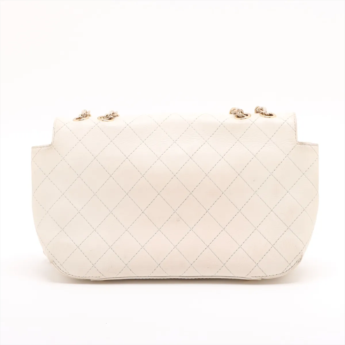 Matelassé Leather Single Flap Double Chain Bag, Beige, Gold Hardware — view 2