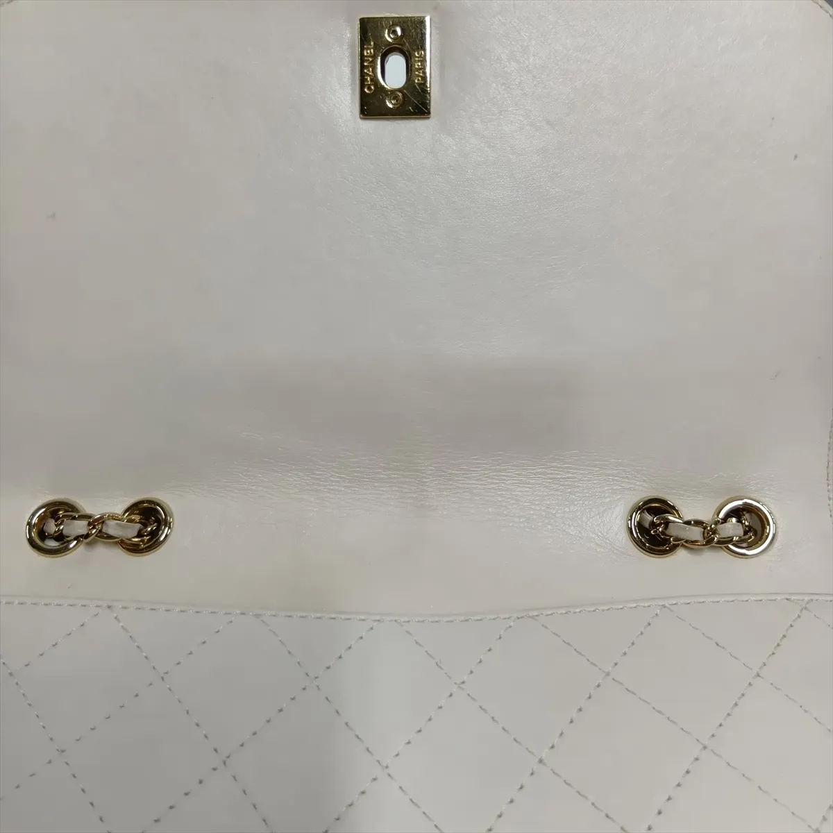 Matelassé Leather Single Flap Double Chain Bag, Beige, Gold Hardware — view 13