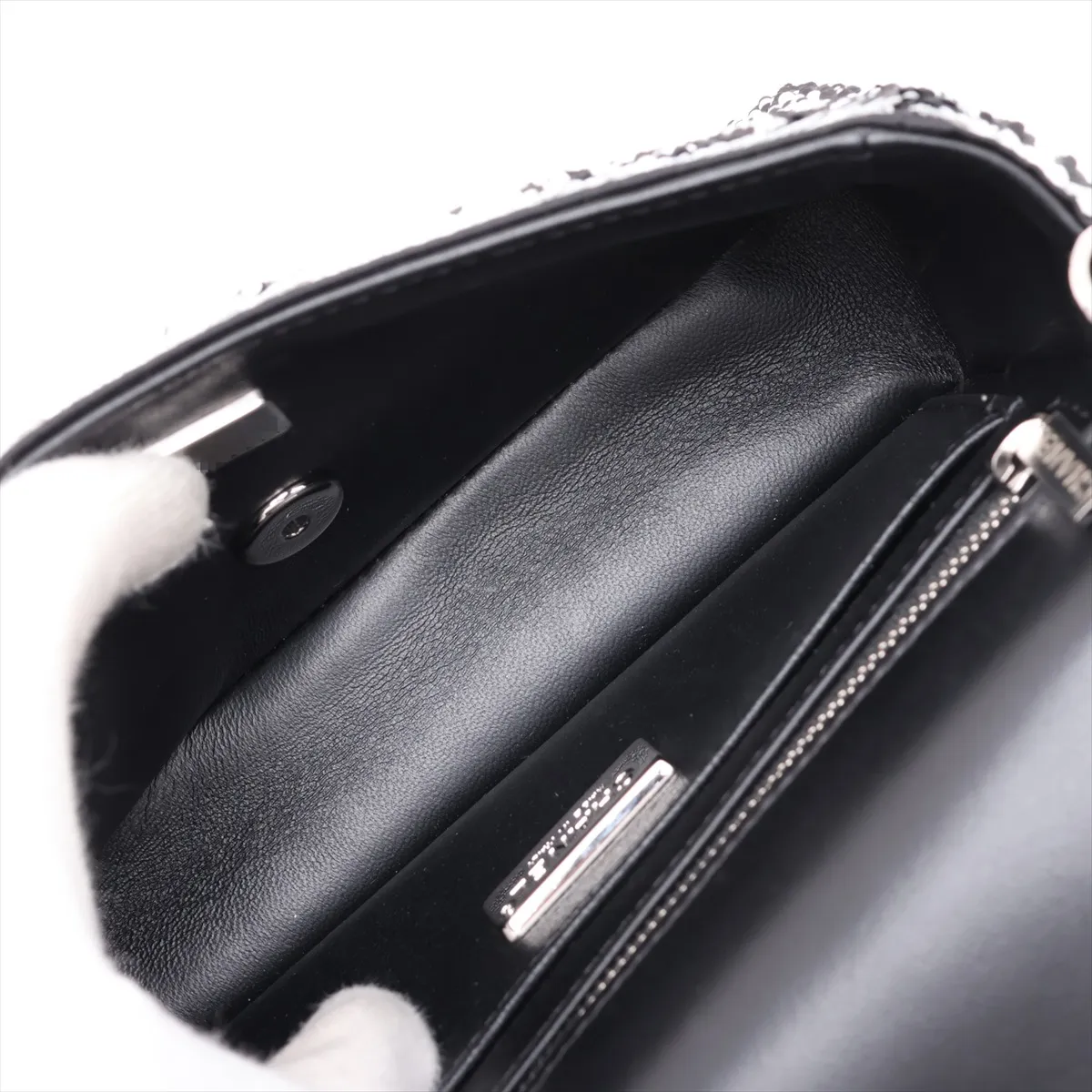 [Individually packaged] Chanel Coco Mark Sequin x Leather Single Flap Single Chain Bag Black x White Silver Hardware H98779EL Random Plate — view 6