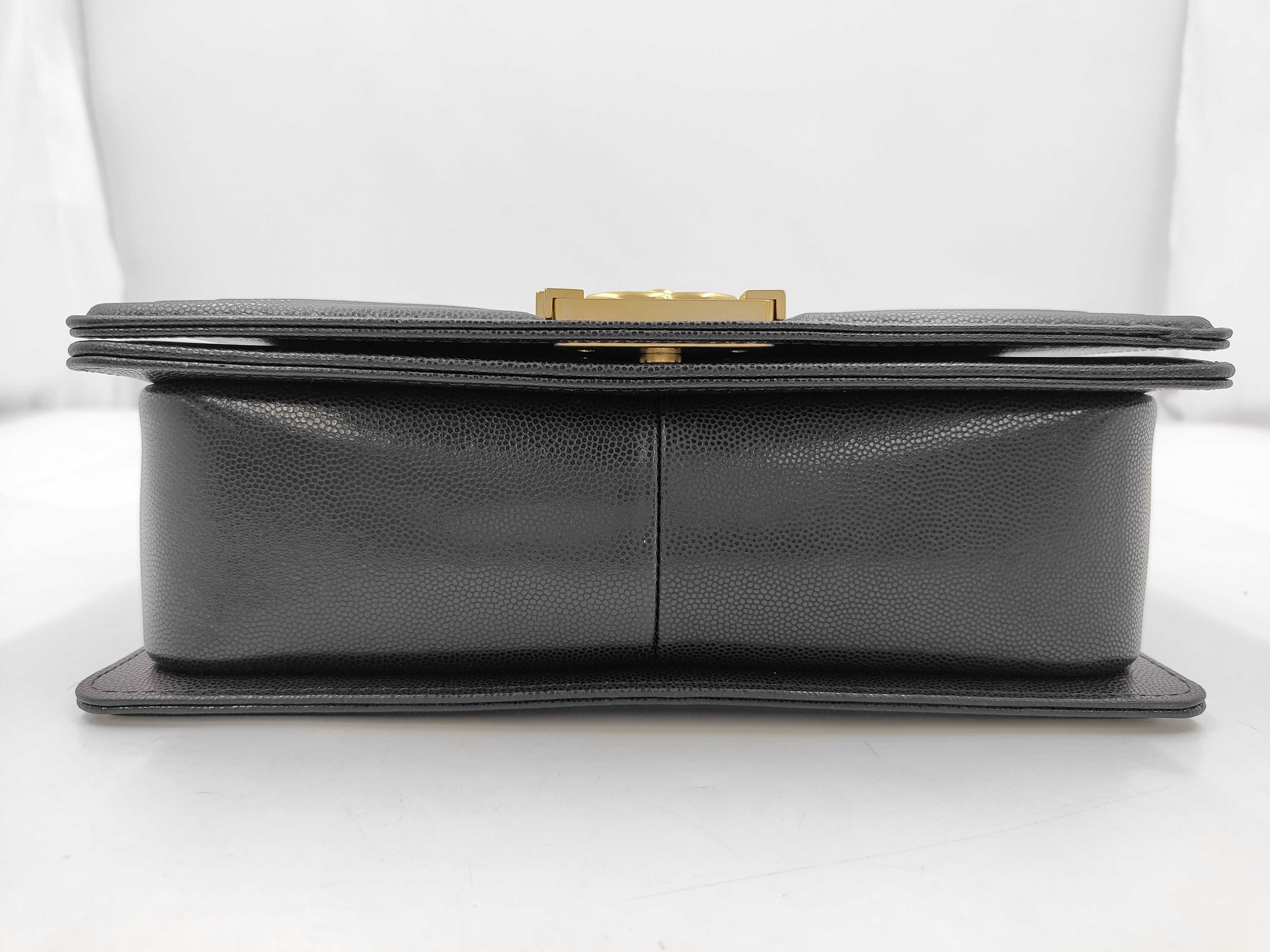 Caviar Skin Boy Chanel Chain Shoulder Bag with Serial Number Plate — view 3