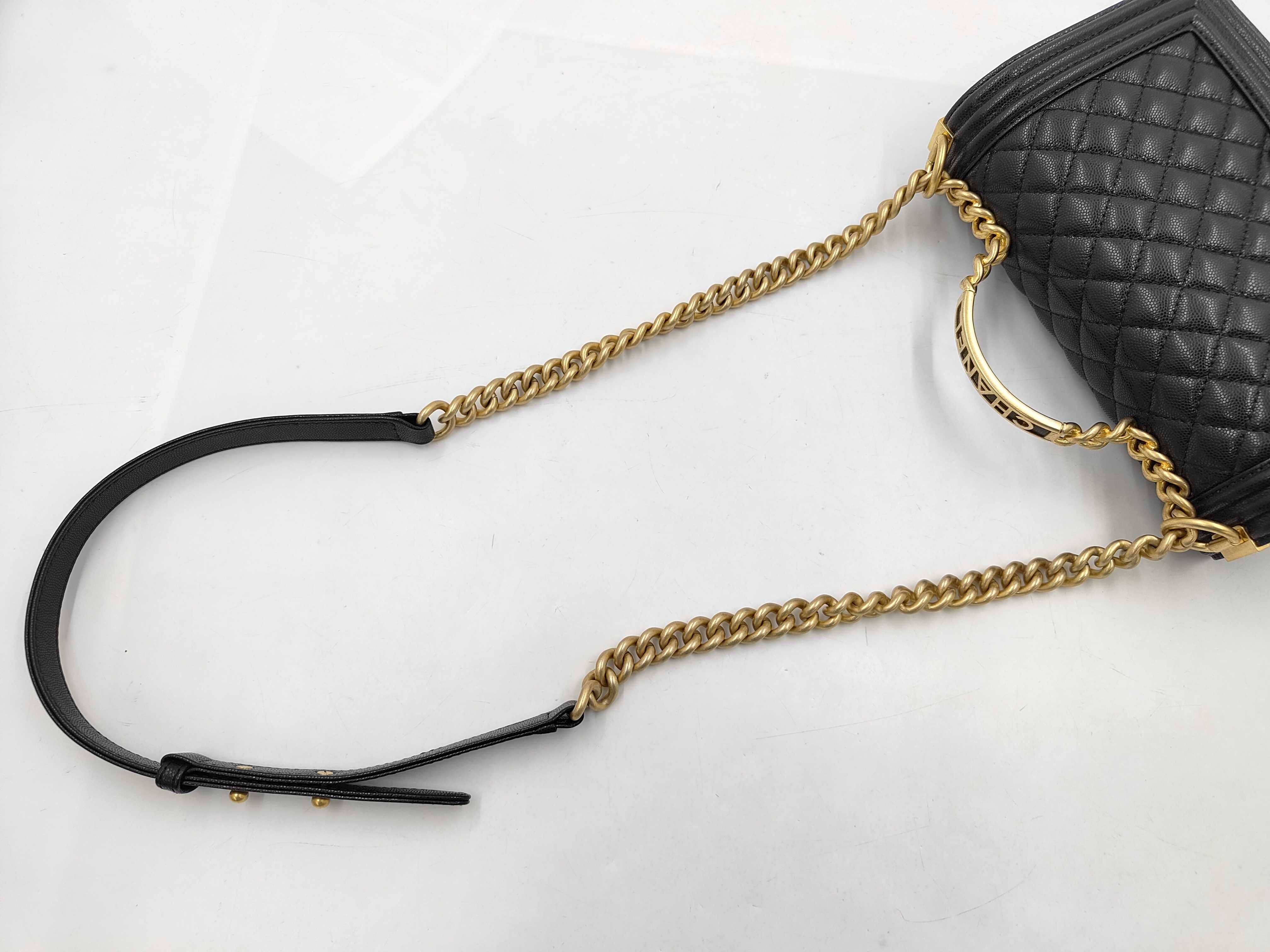 Caviar Skin Boy Chanel Chain Shoulder Bag with Serial Number Plate — view 5