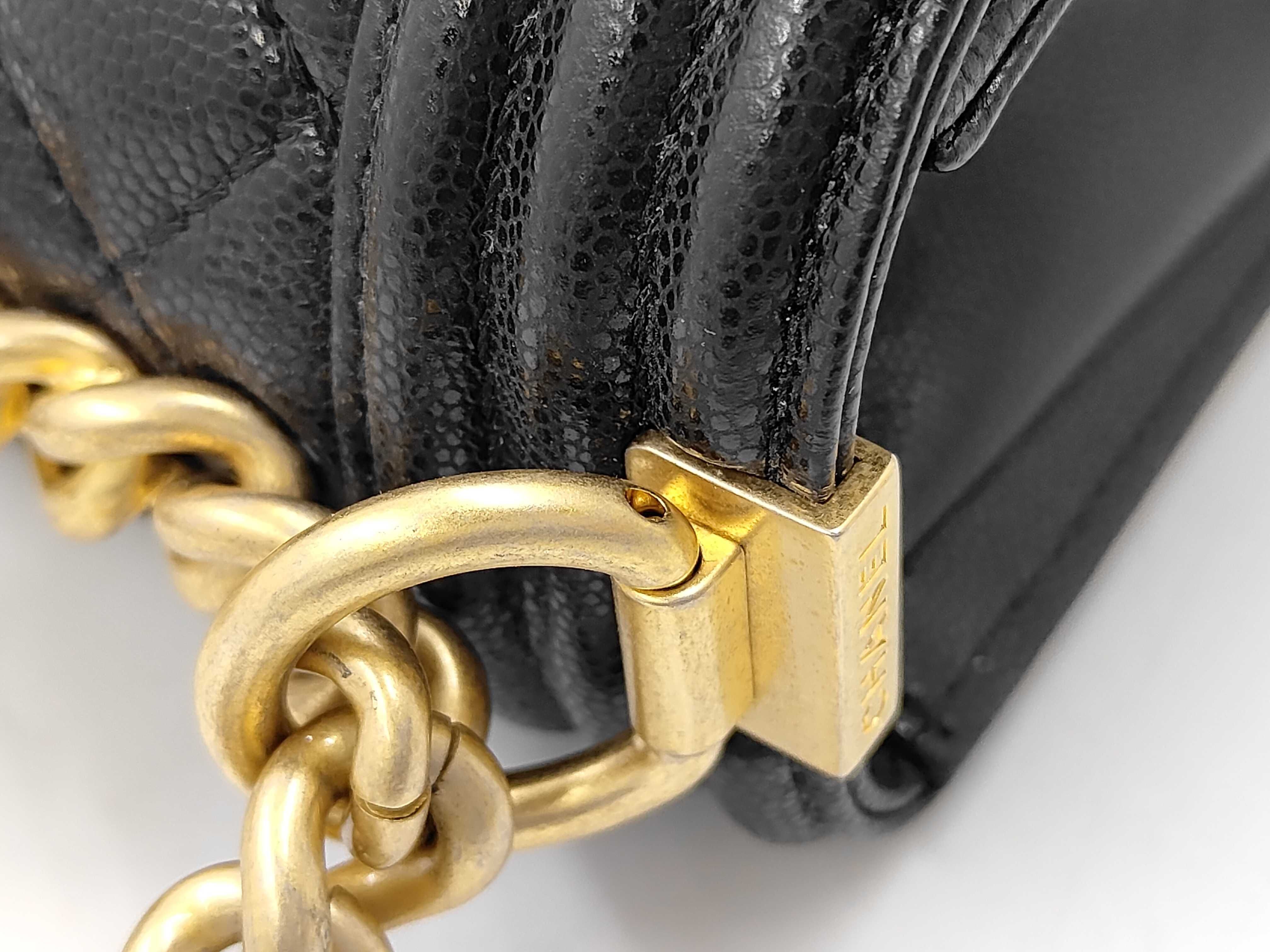 Caviar Skin Boy Chanel Chain Shoulder Bag with Serial Number Plate — view 7