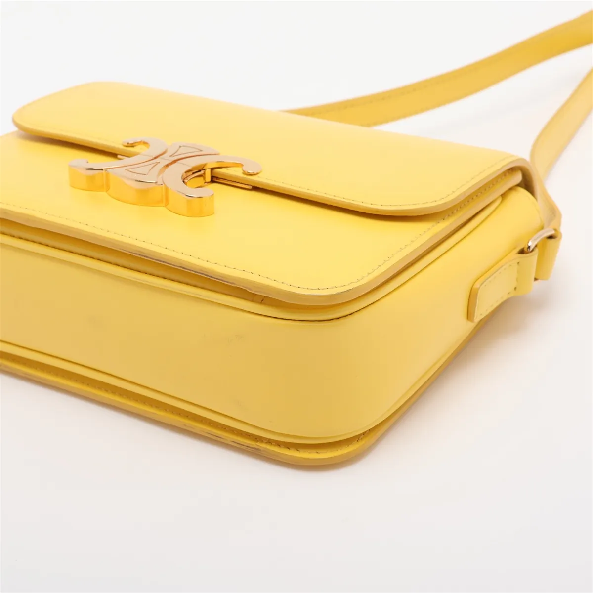 Triomphe Teen Leather Shoulder Bag, Yellow — view 3