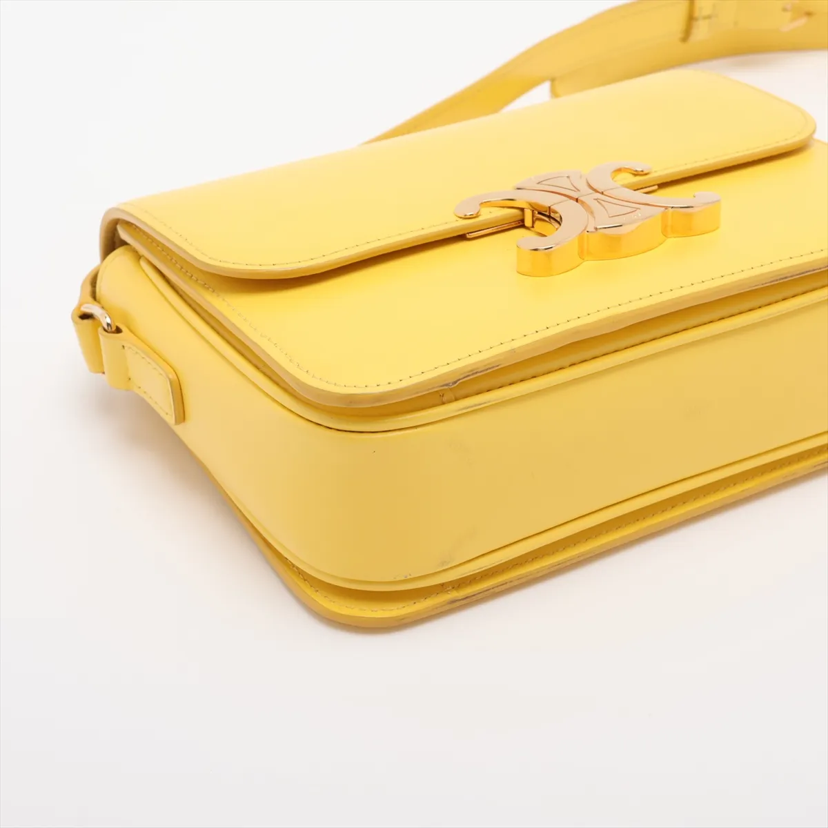 Triomphe Teen Leather Shoulder Bag, Yellow — view 4