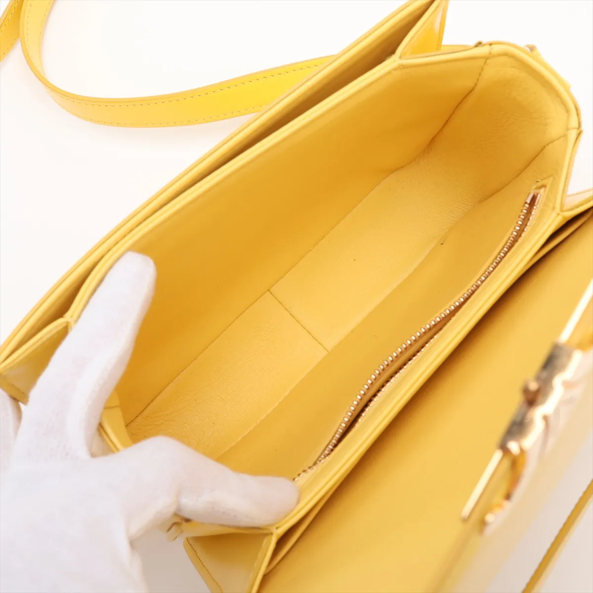 Triomphe Teen Leather Shoulder Bag, Yellow — view 6
