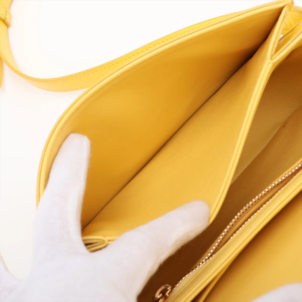 Triomphe Teen Leather Shoulder Bag, Yellow — view 7