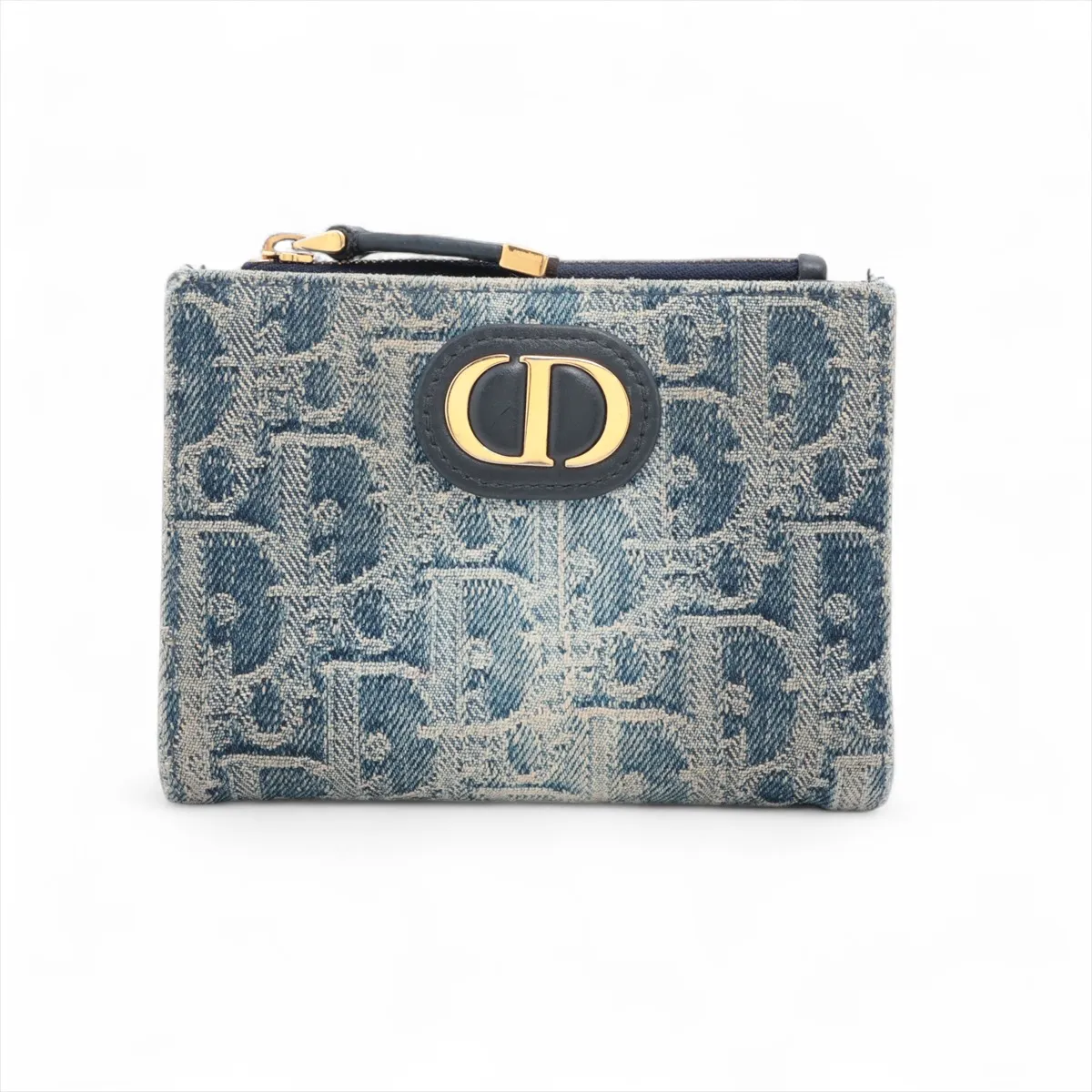 Oblique Canvas x Leather Compact Wallet, Navy