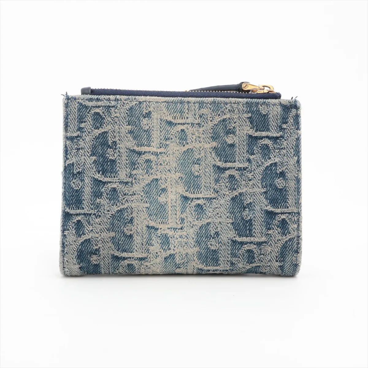 Oblique Canvas x Leather Compact Wallet, Navy — view 2