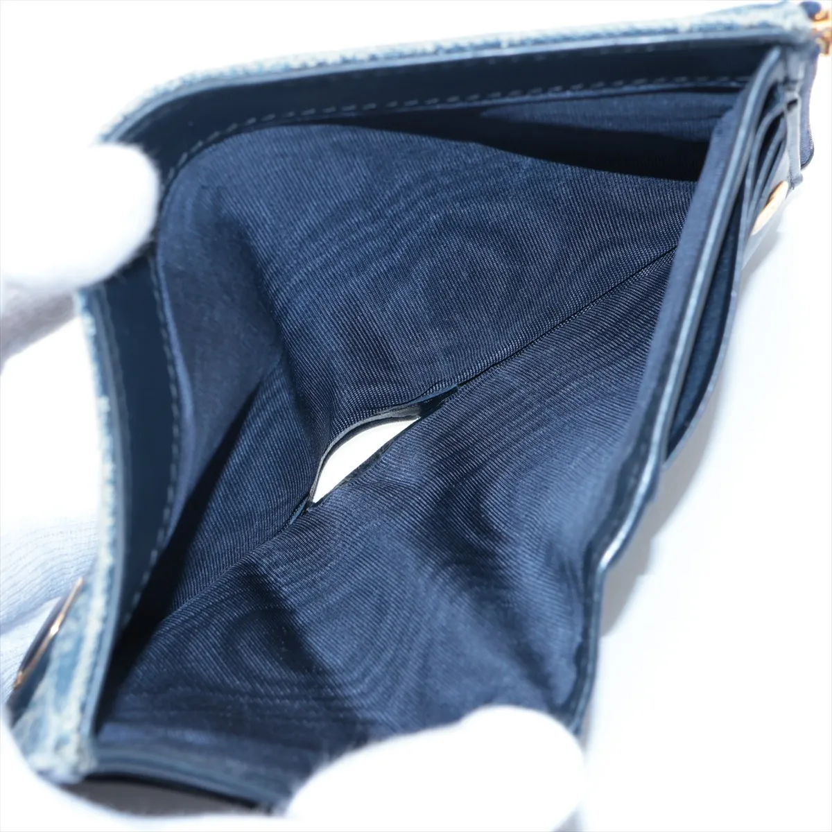 Oblique Canvas x Leather Compact Wallet, Navy — view 4