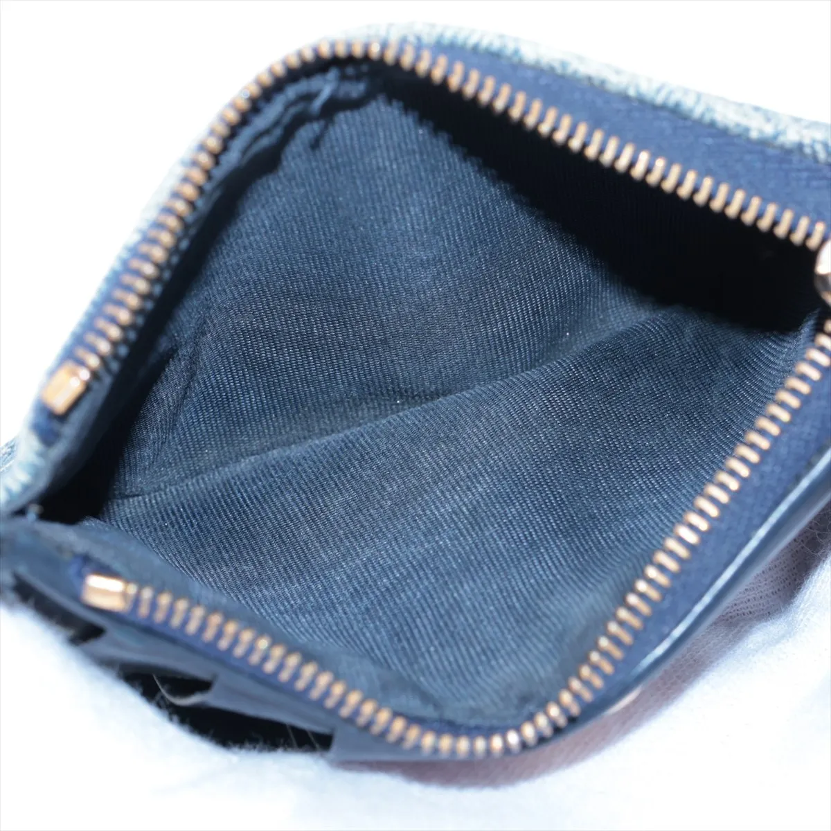 Oblique Canvas x Leather Compact Wallet, Navy — view 5