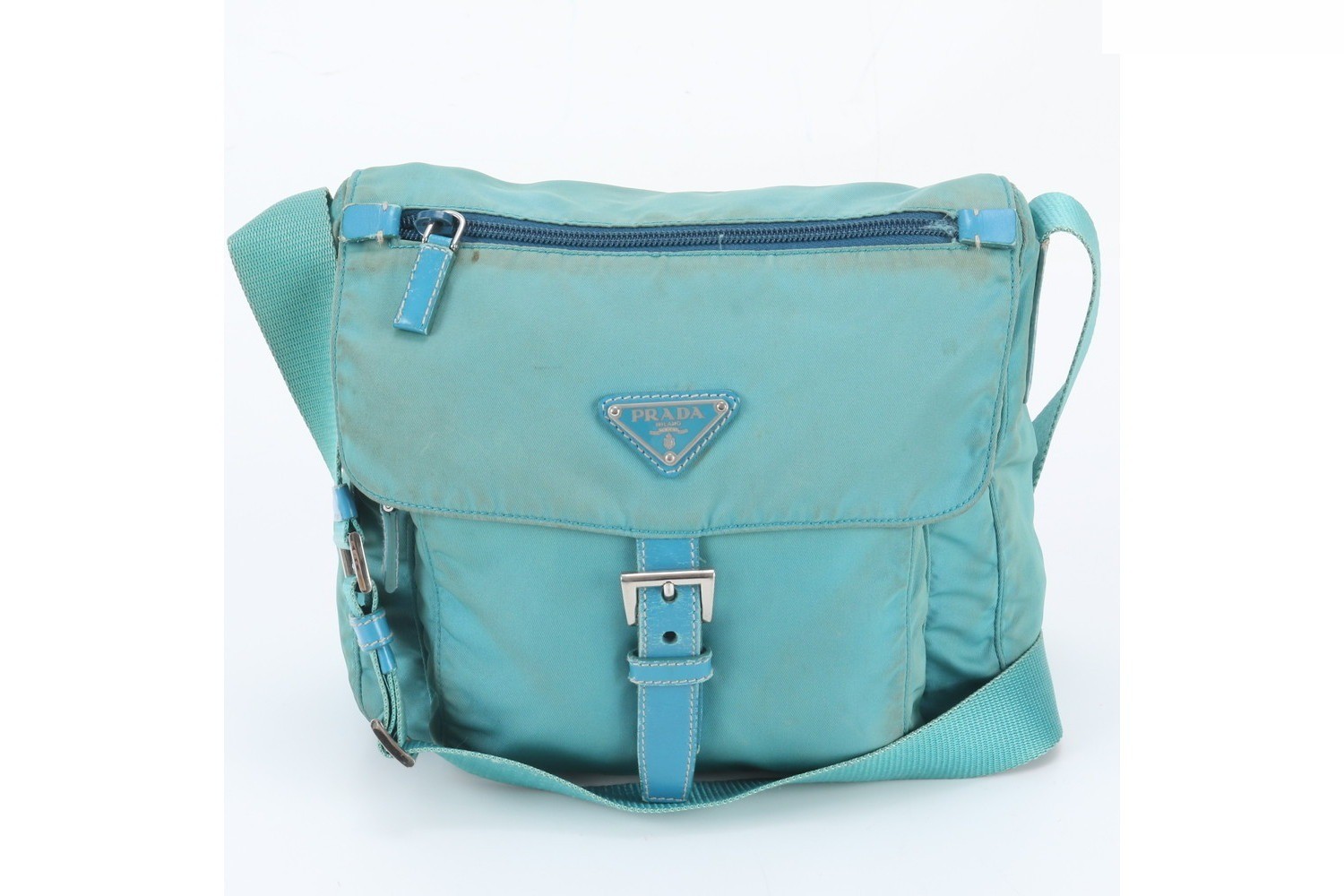 Tessuto Nylon Triangle Logo Leather Shoulder Bag (Crossbody)