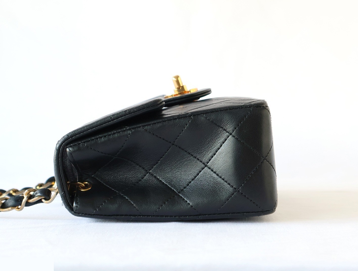 Mini Matelassé 17 Lambskin Chain Shoulder Bag, Black — view 7