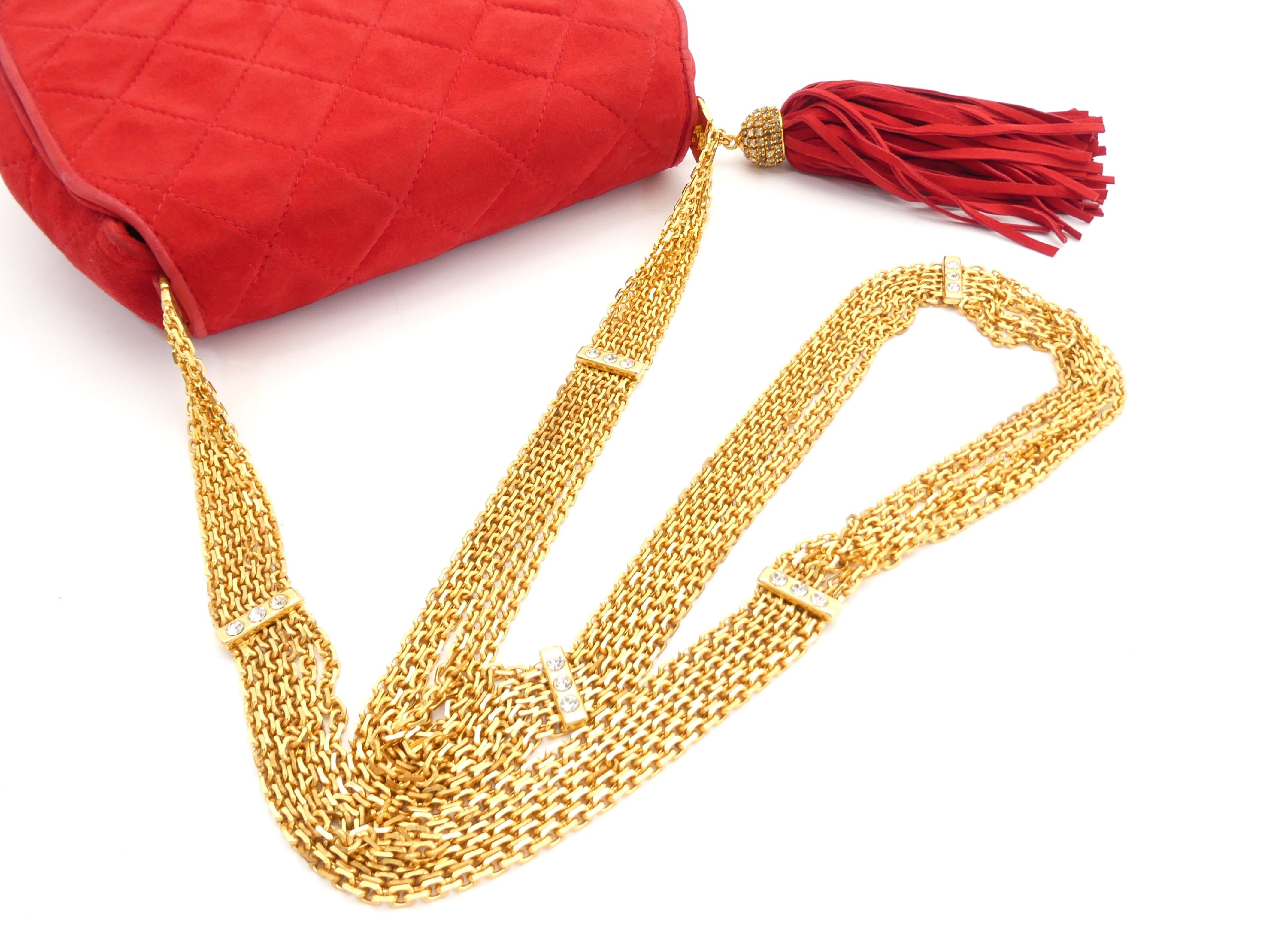 Matelassé Suede Fringe 6-Chain Shoulder Bag — view 6