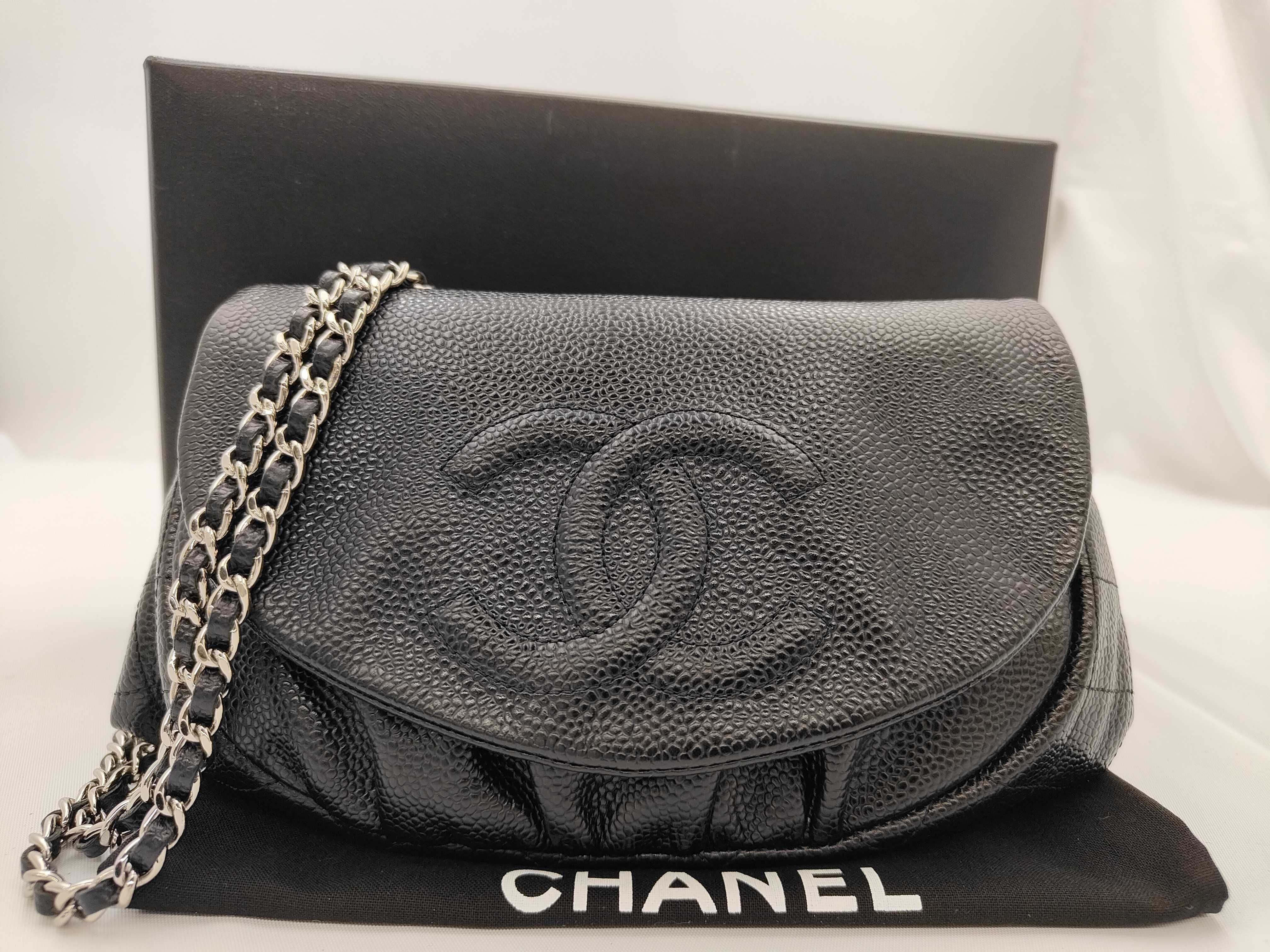 Caviar Skin Chain Wallet Chain Shoulder Bag Black (Serial Number 15)