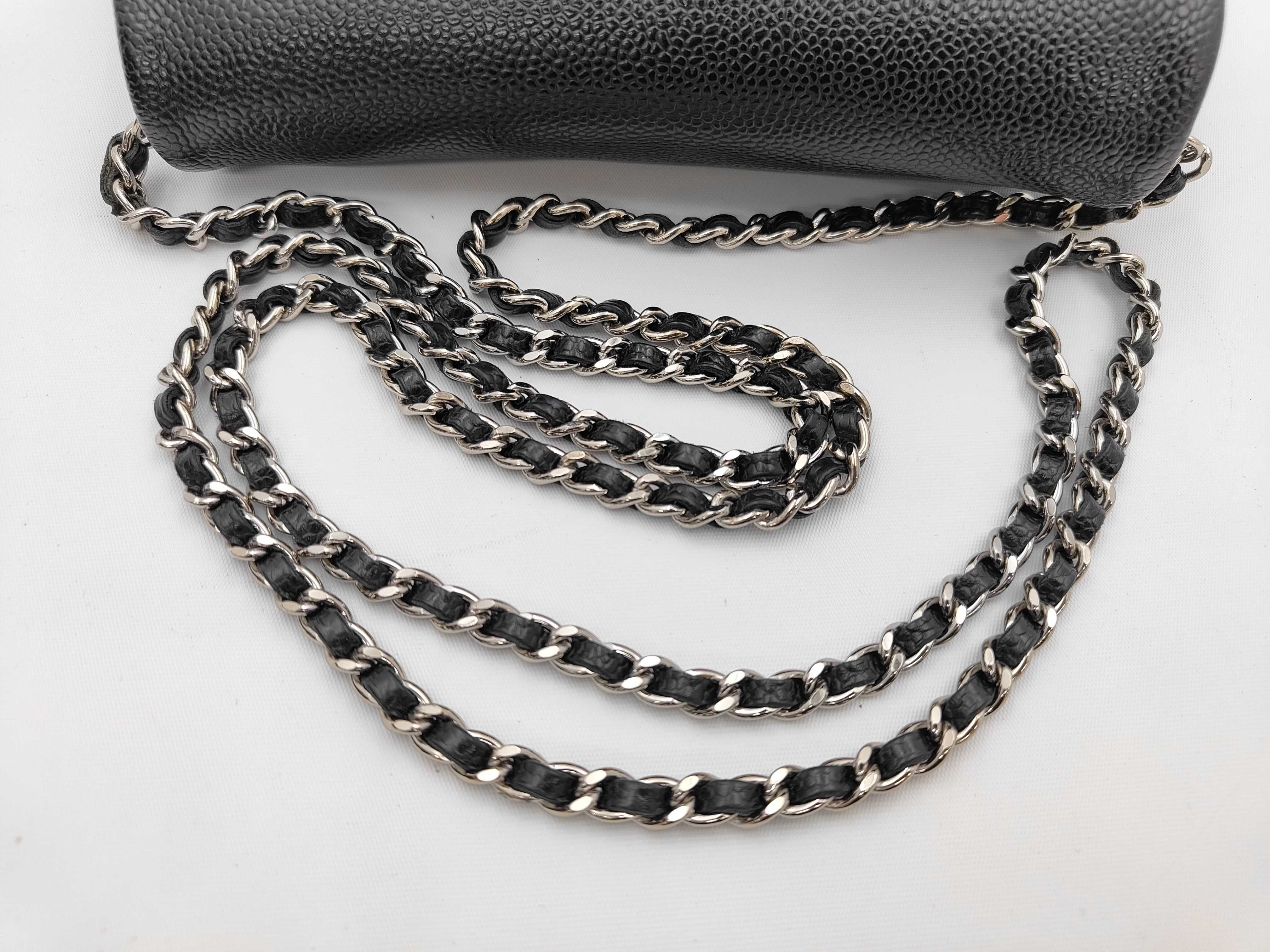 Caviar Skin Chain Wallet Chain Shoulder Bag Black (Serial Number 15) — view 3