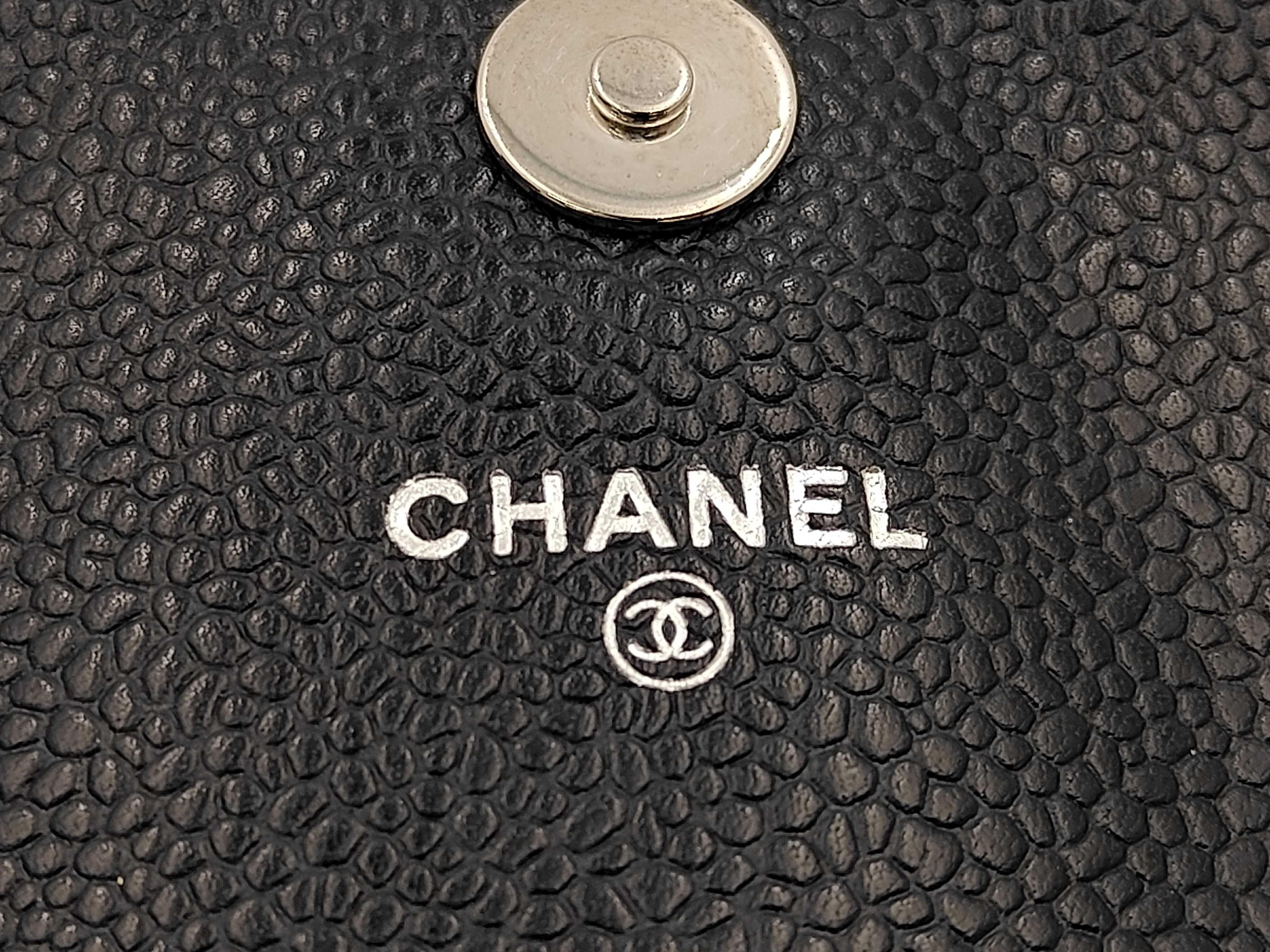 Caviar Skin Chain Wallet Chain Shoulder Bag Black (Serial Number 15) — view 10