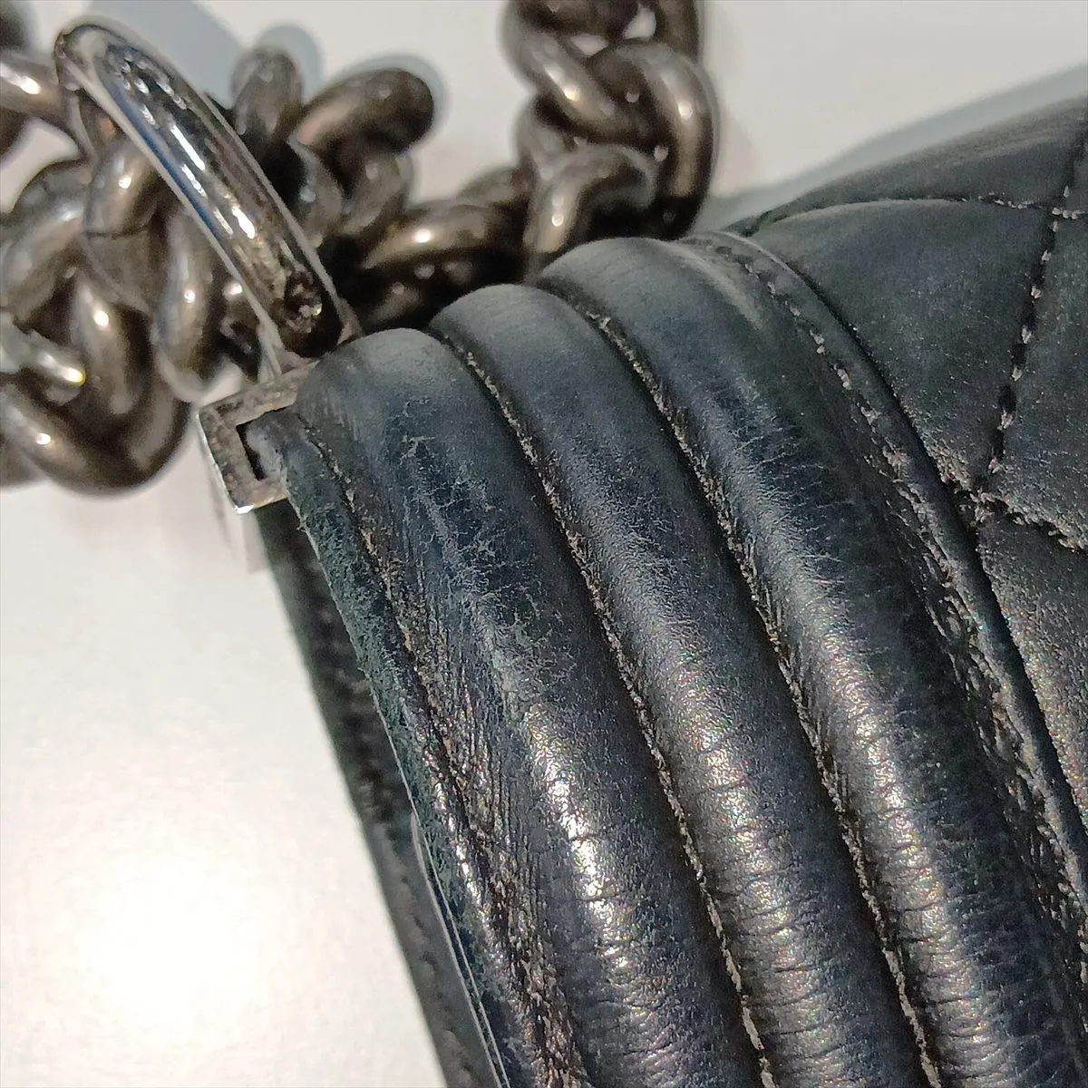 Boy Chanel 28 Large Lambskin Chain Shoulder Bag, Black with Gunmetal Hardware, 19670281, Serial Number 19-series, A92193 — view 15