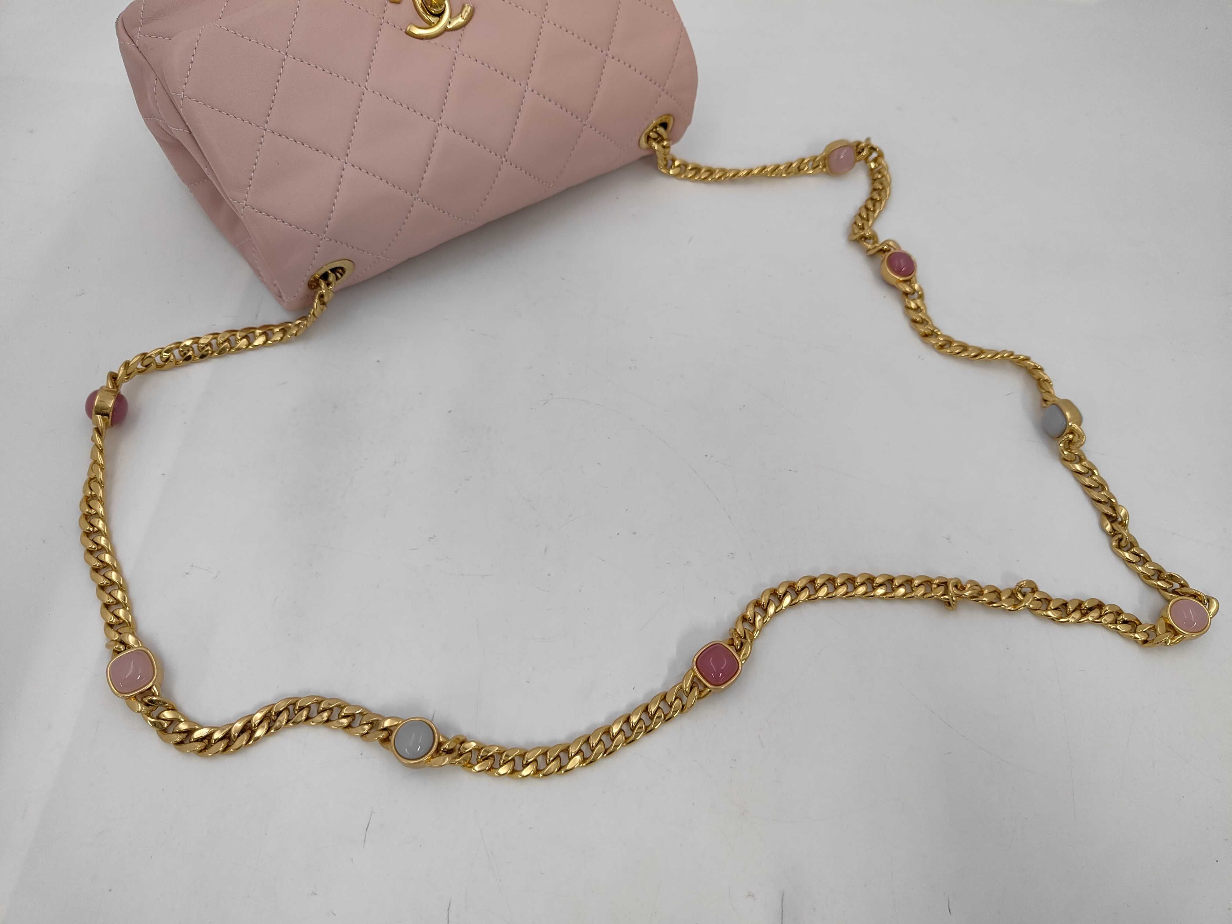Lambskin Matelassé Mini Flap Chain Shoulder Bag with IC Plate, Pink Shoulder Bag — view 3