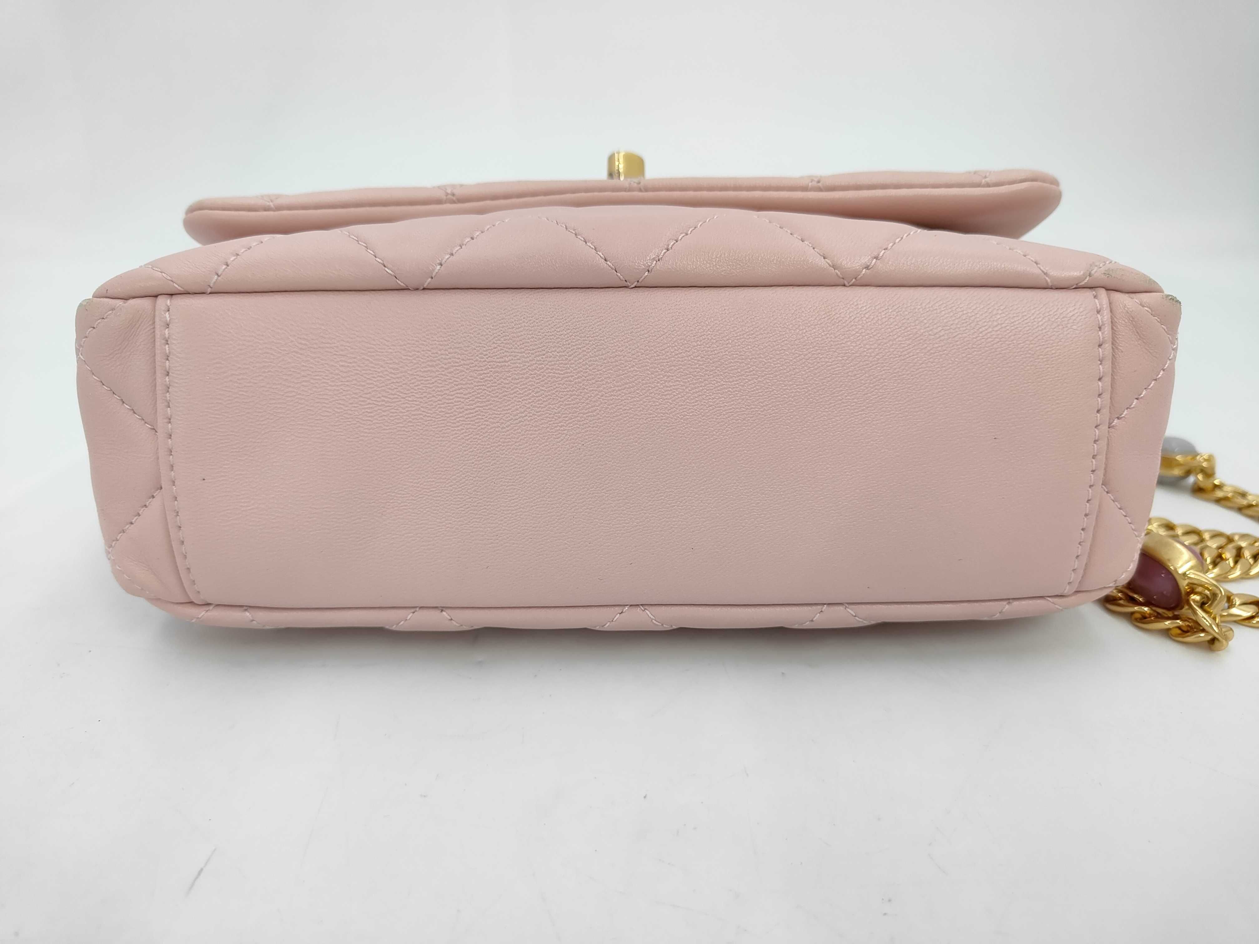 Lambskin Matelassé Mini Flap Chain Shoulder Bag with IC Plate, Pink Shoulder Bag — view 6