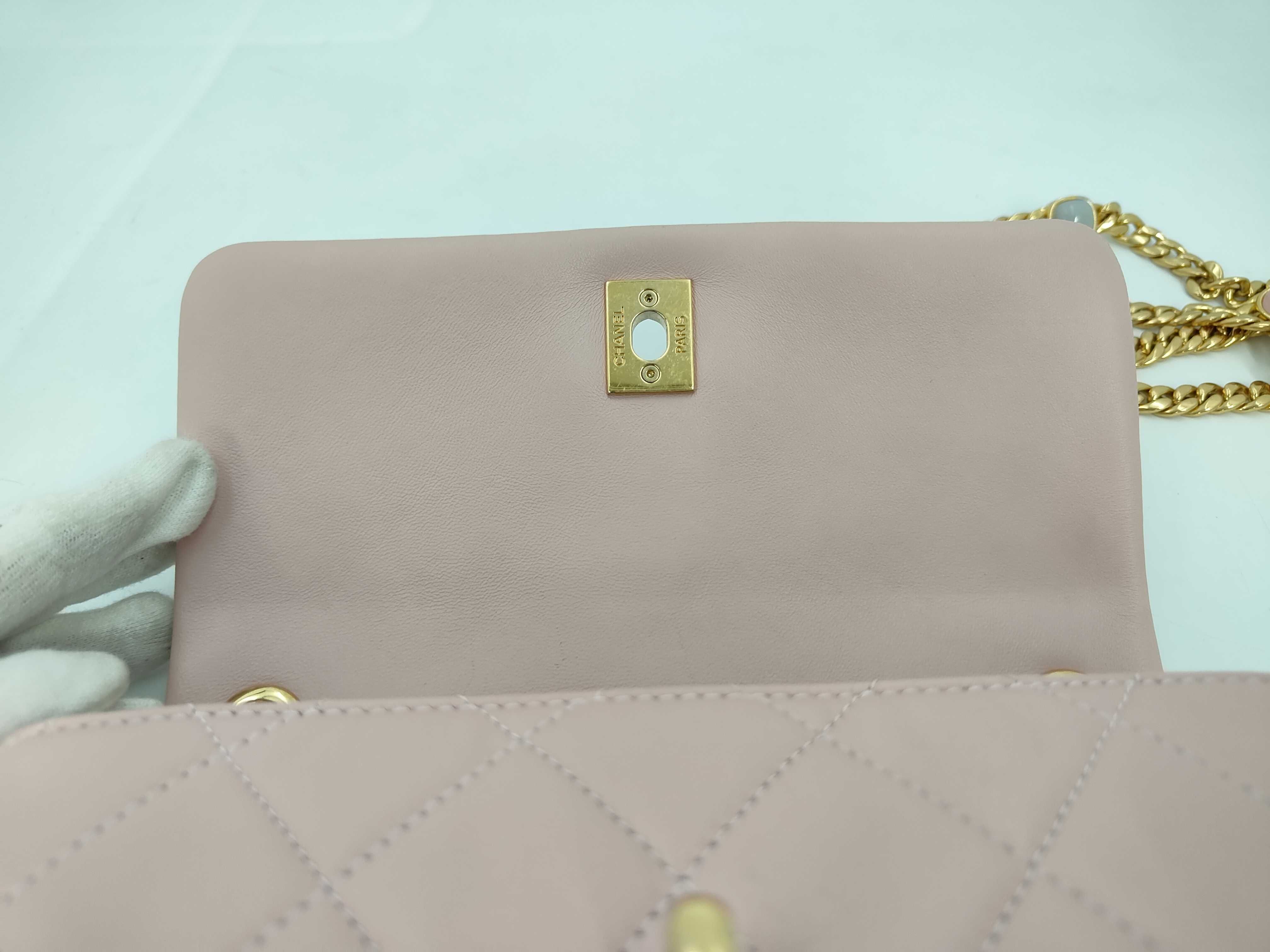 Lambskin Matelassé Mini Flap Chain Shoulder Bag with IC Plate, Pink Shoulder Bag — view 8