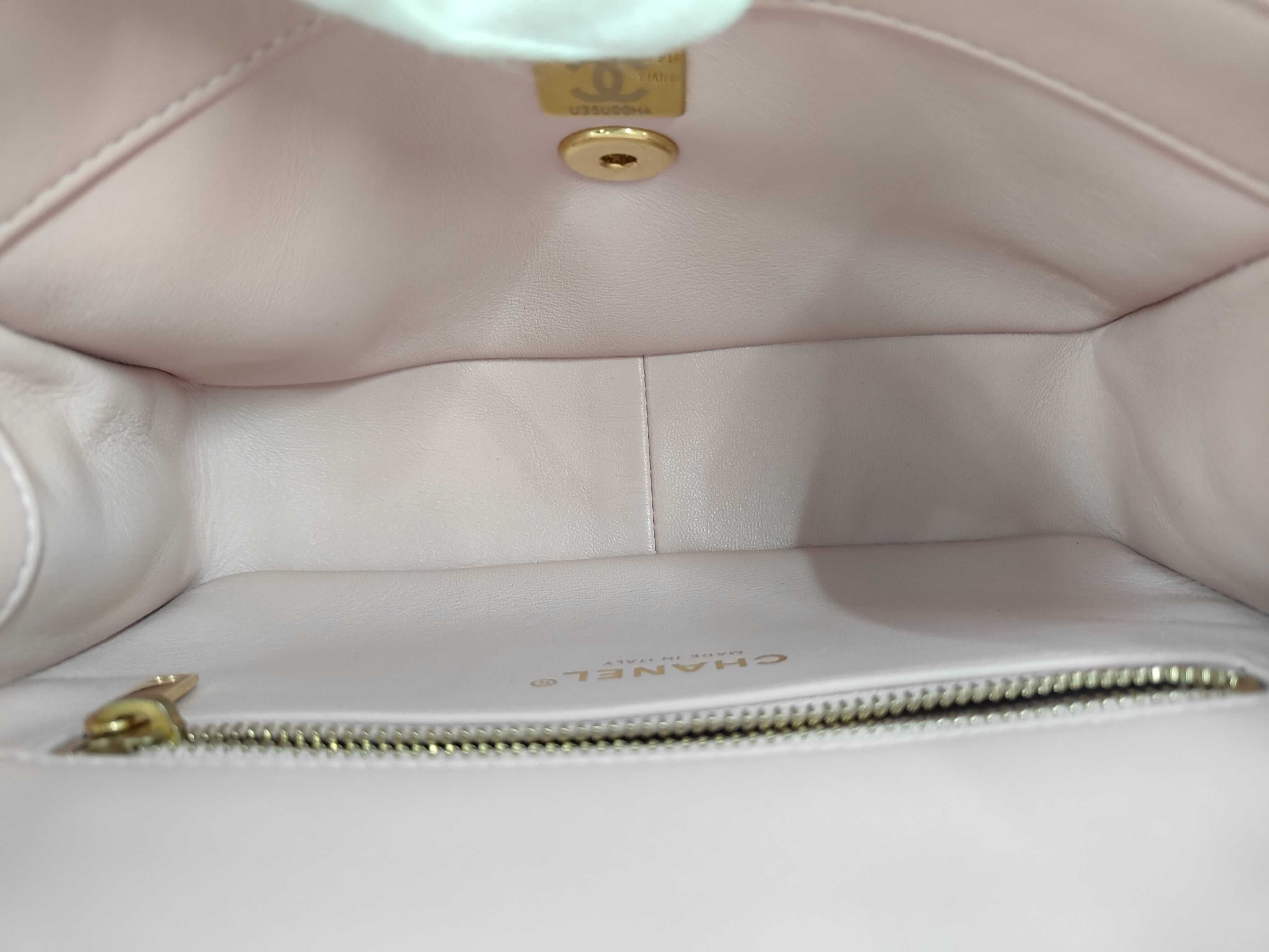 Lambskin Matelassé Mini Flap Chain Shoulder Bag with IC Plate, Pink Shoulder Bag — view 9