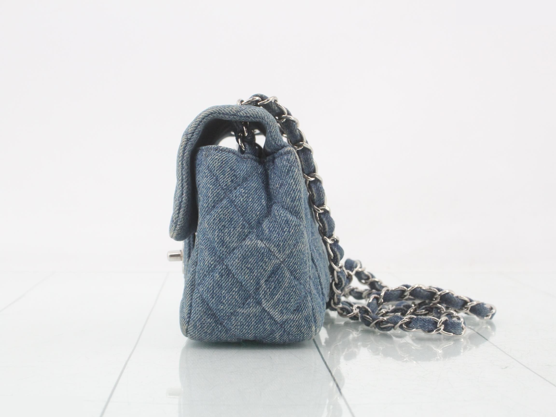 Matelassé denim chain shoulder bag — view 3