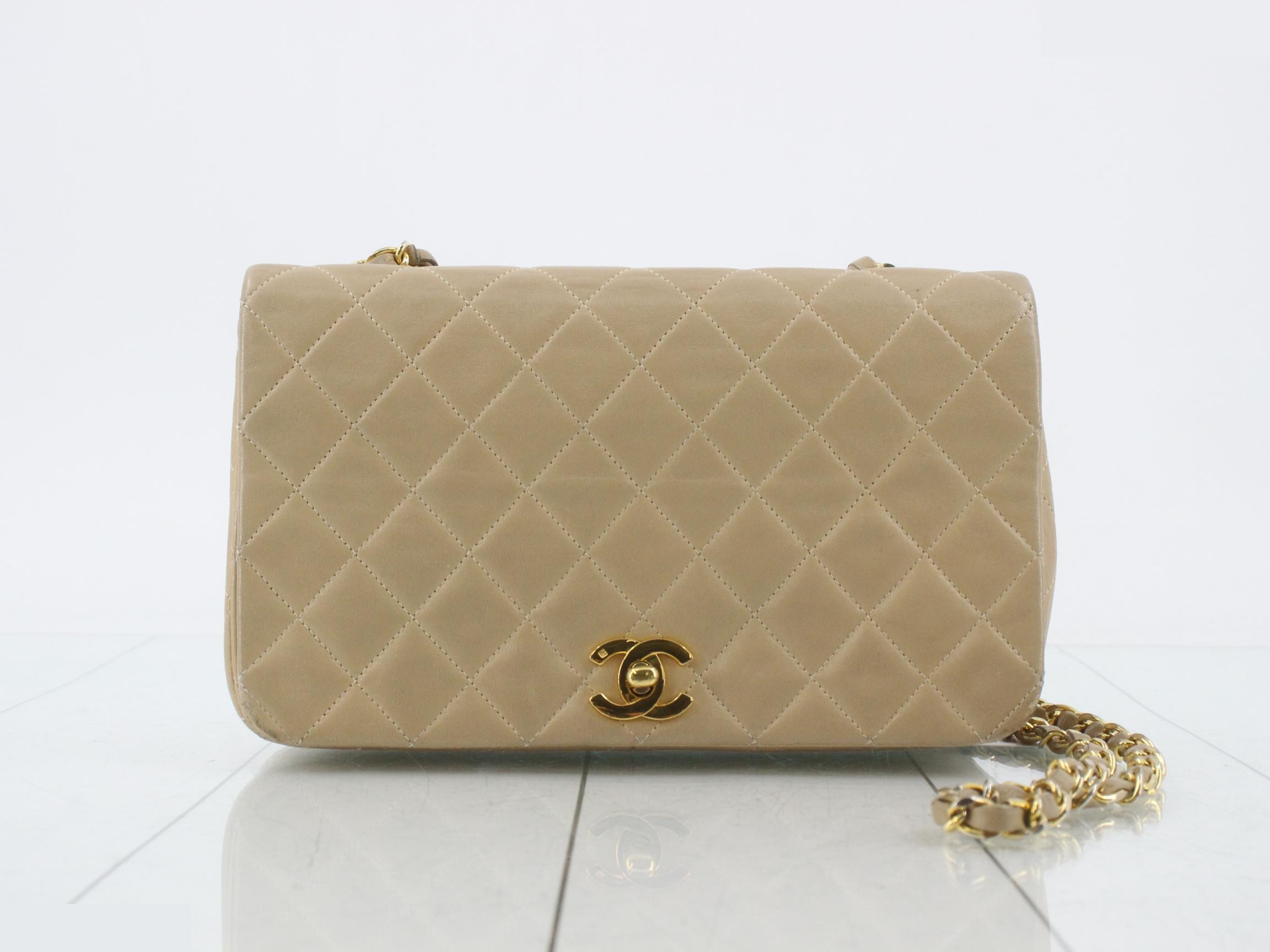 Matelassé (Bag) - Shoulder Bag, Full Flap, Beige