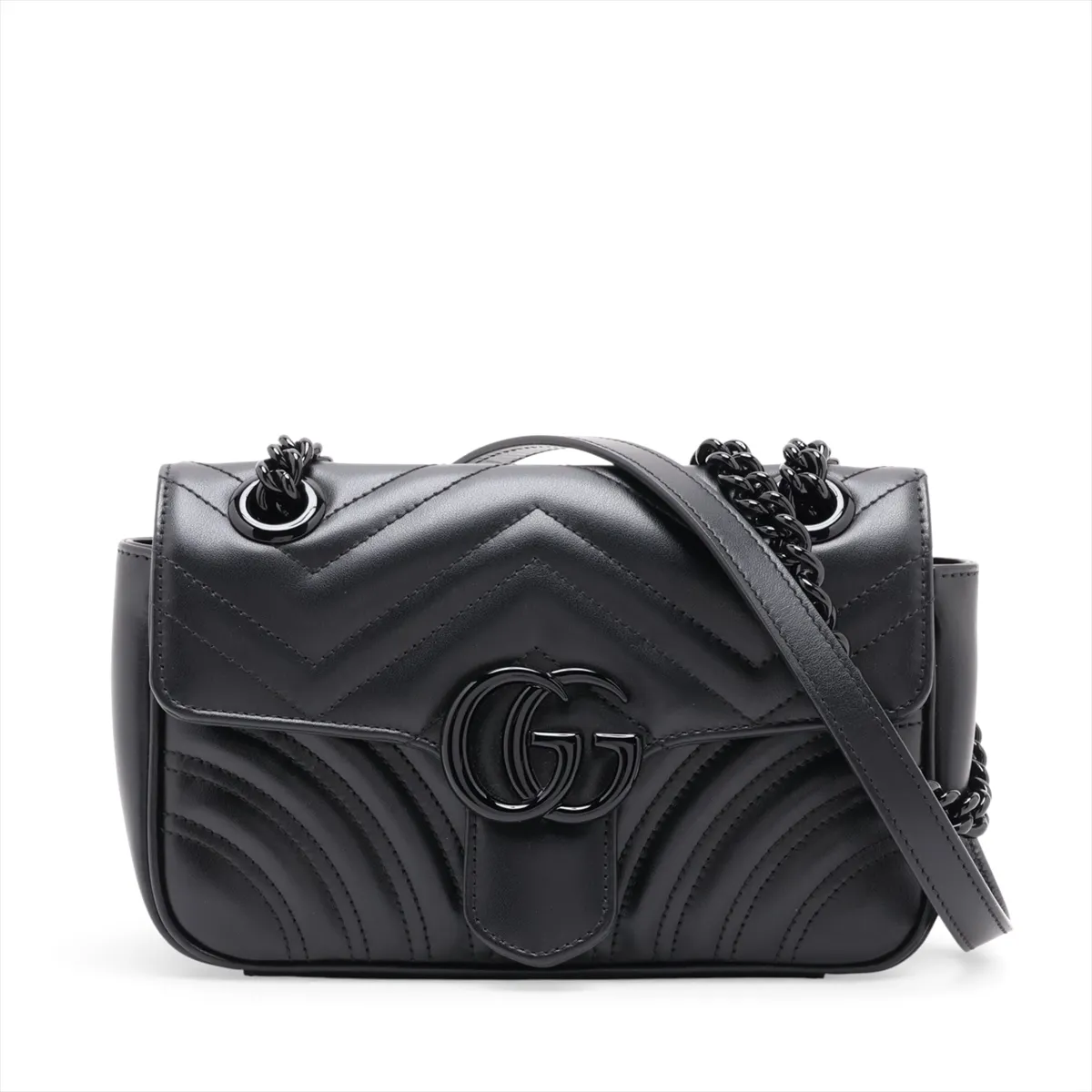 GG Marmont Leather Chain Shoulder Bag, Black, 446744